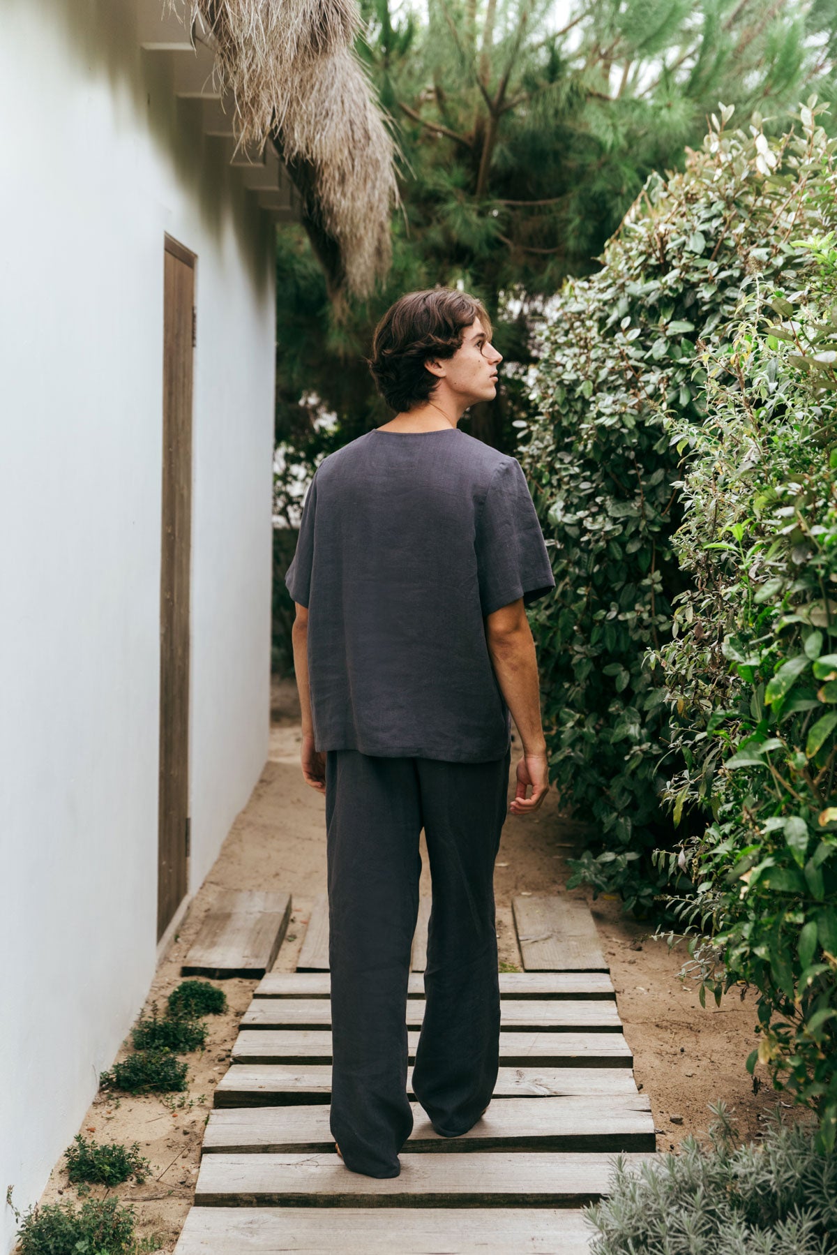 Leo linen pajama set in Charcoal