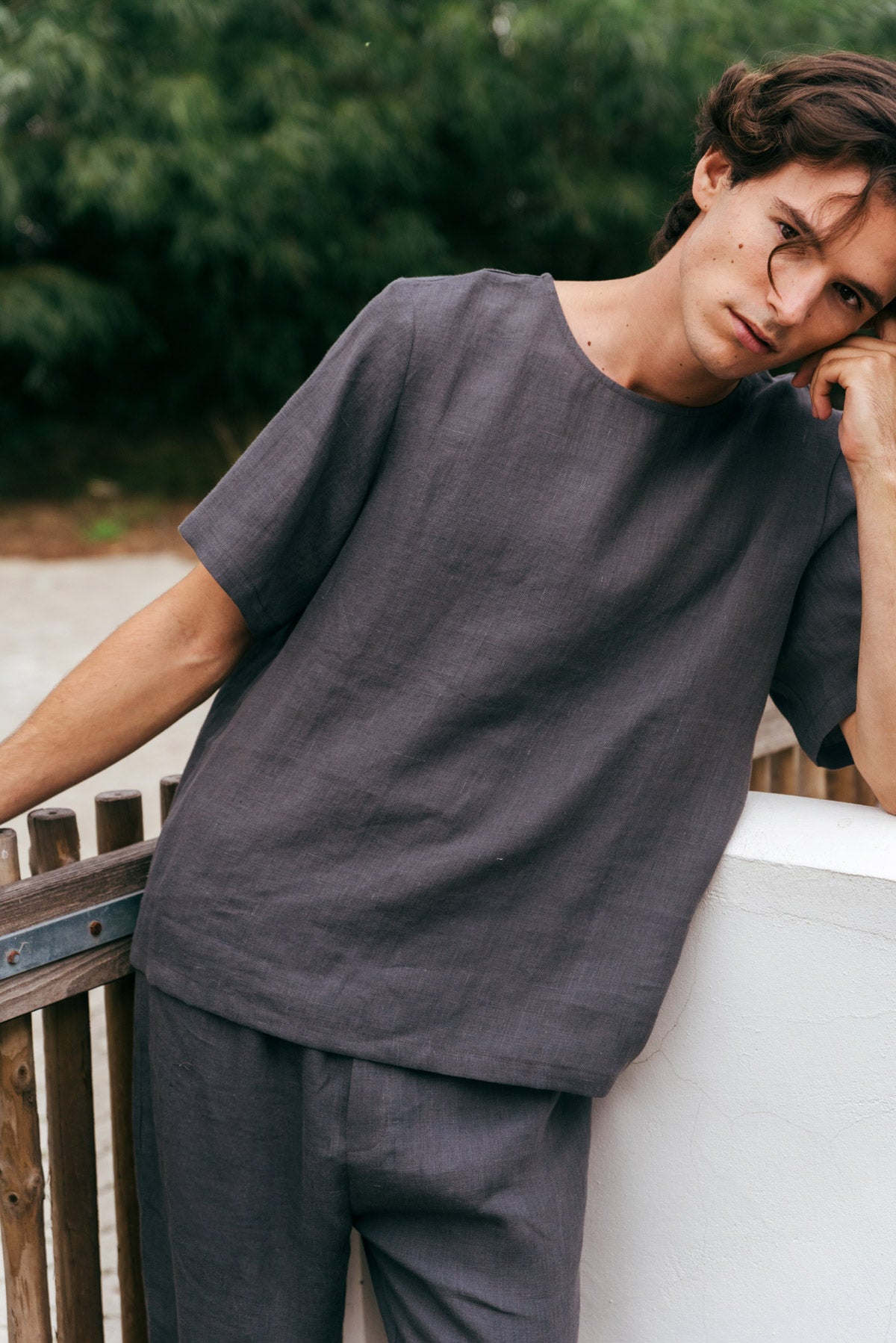 Leo linen pajama set in Charcoal