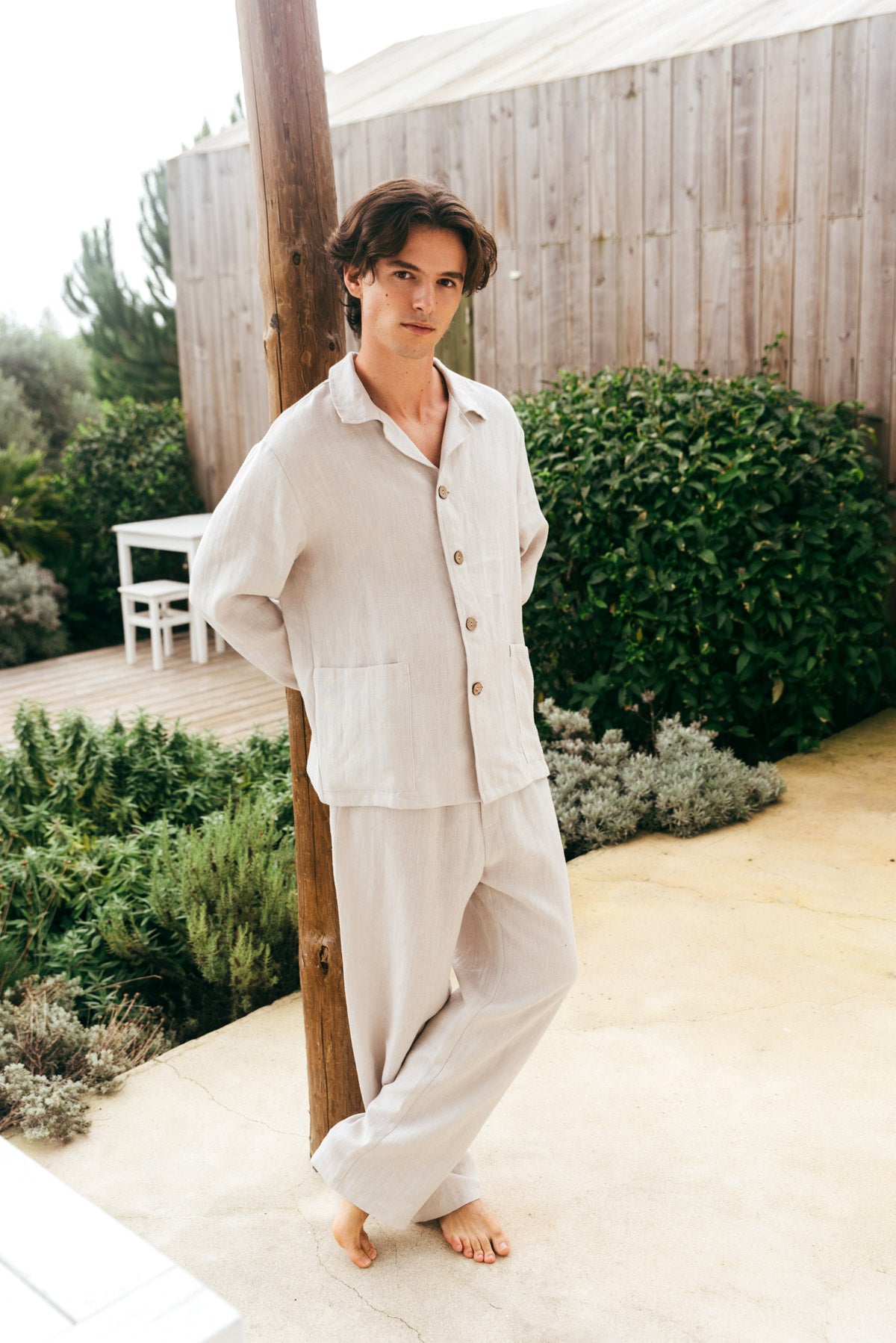 Oliver linen loungewear set in Cream