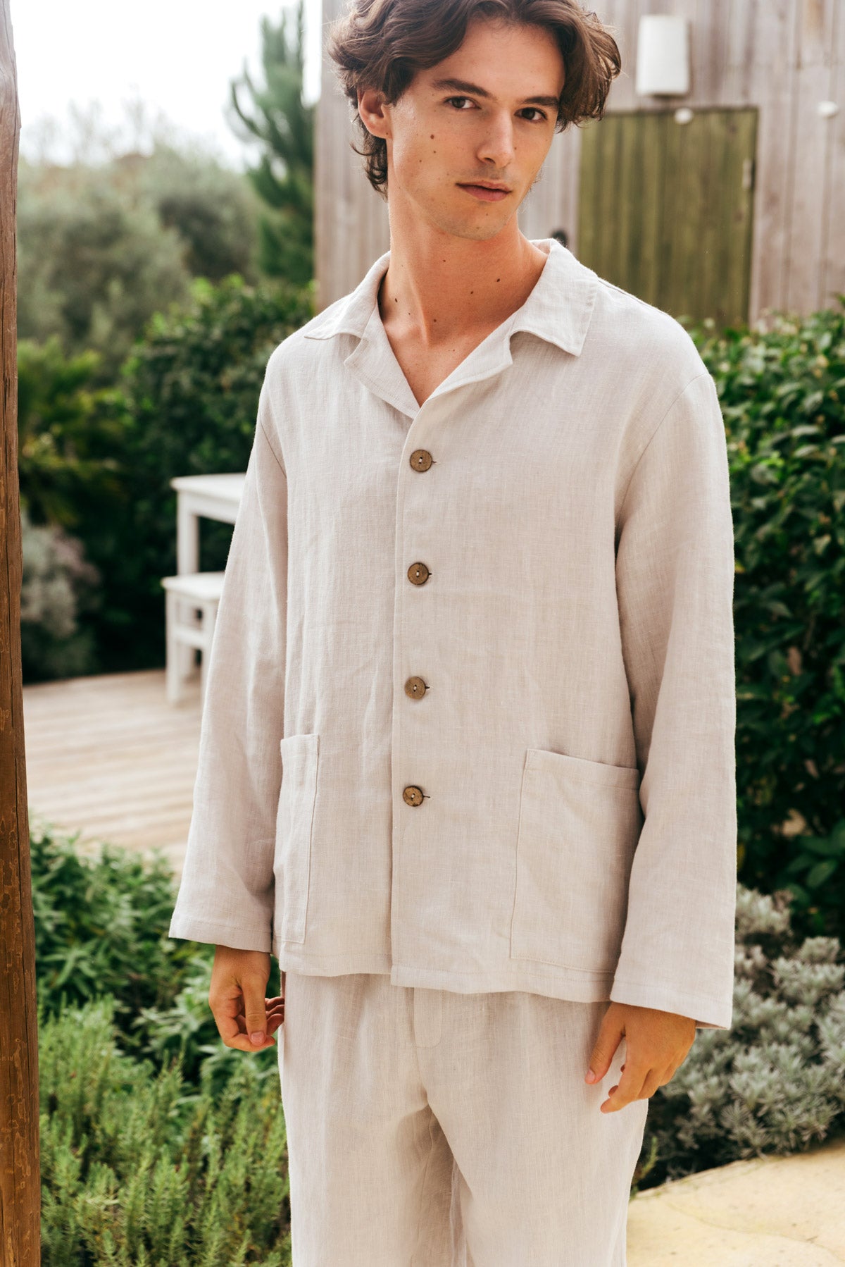 Oliver linen loungewear set in Cream