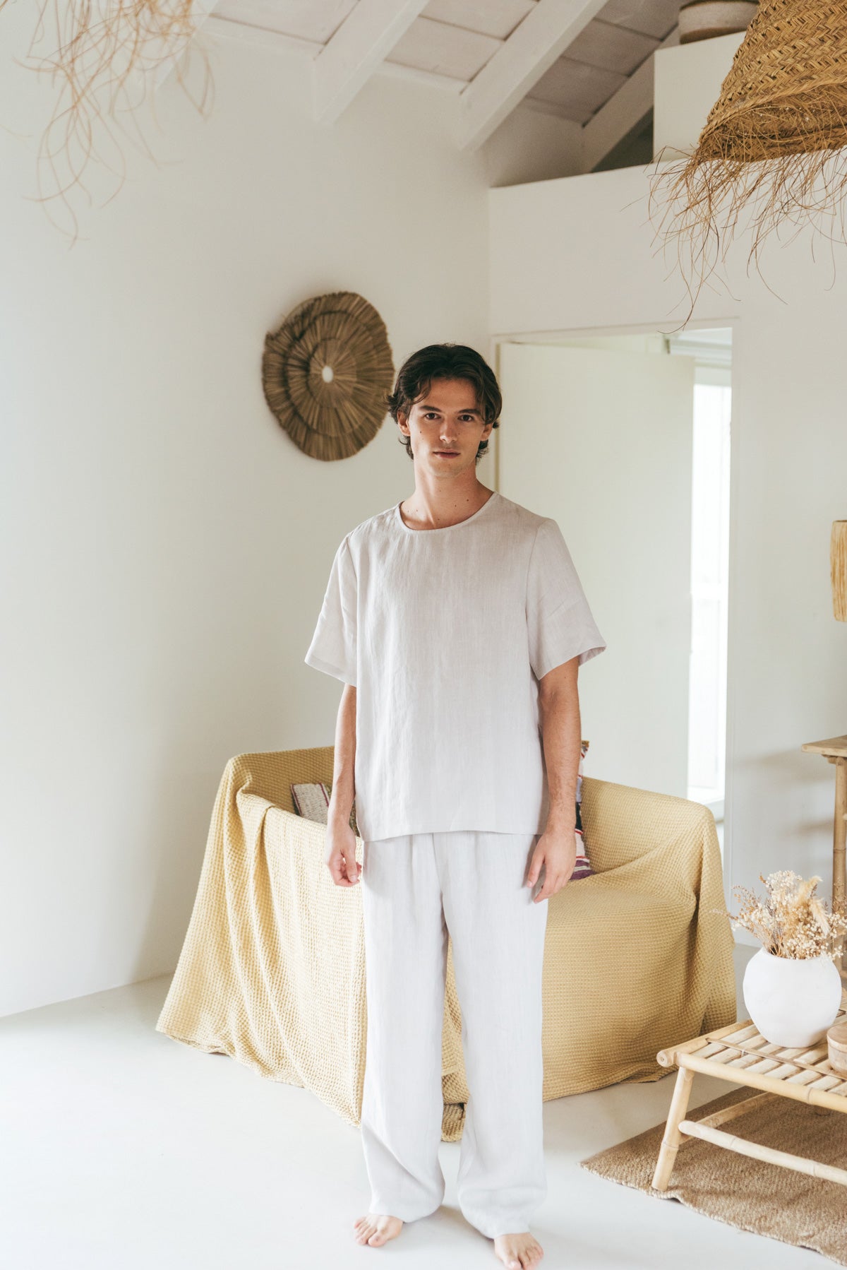 Leo linen pajama set in Cream