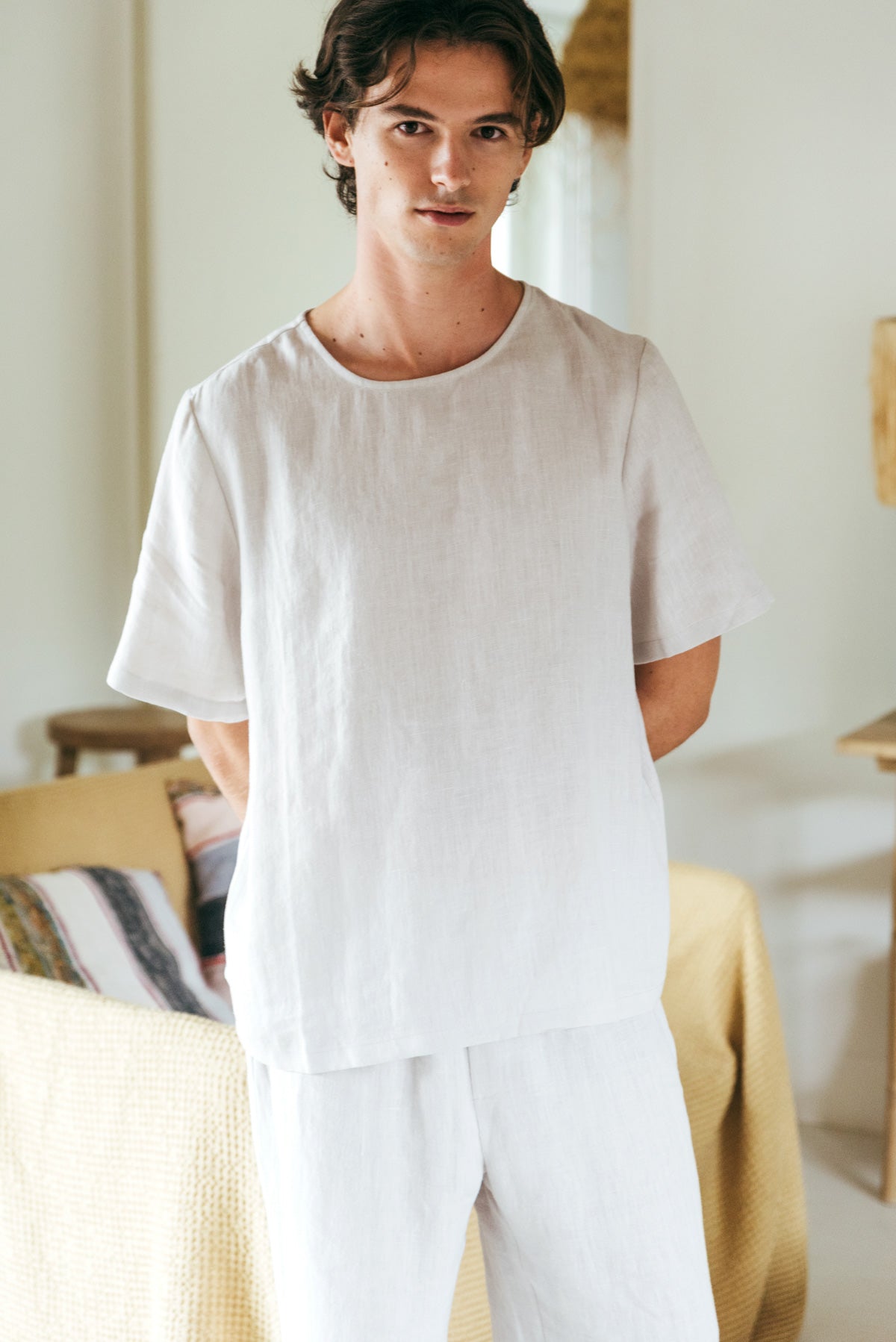 Leo linen pajama set in Cream