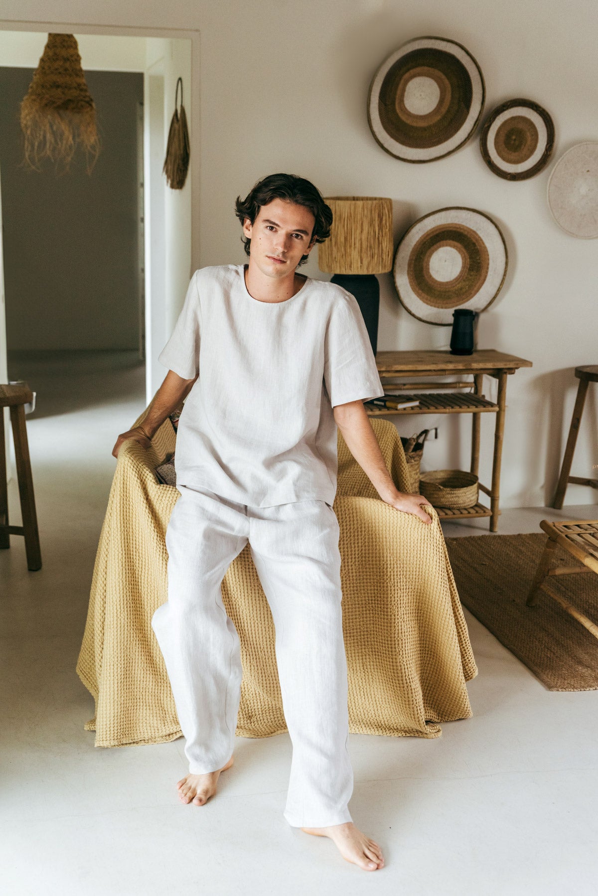 Leo linen pajama set in Cream