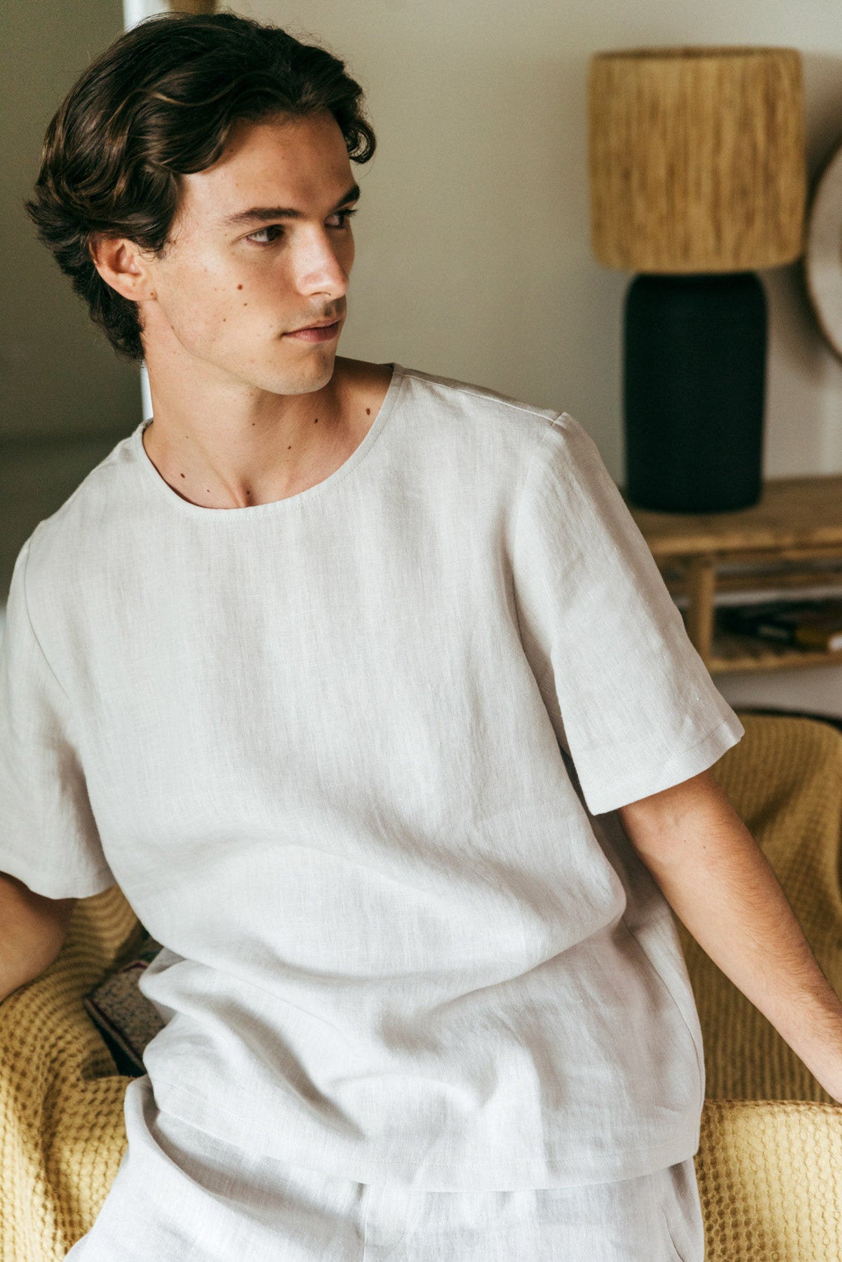 Leo linen pajama set in Cream