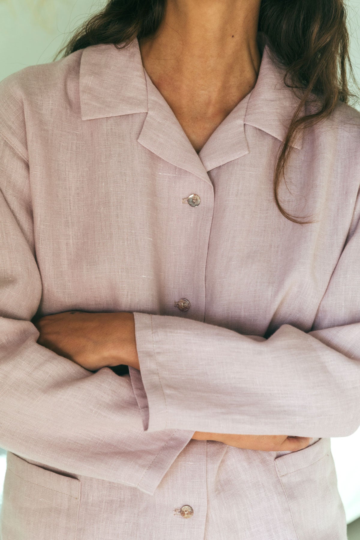 Snooze long sleeve linen pajama set in Dusty Rose