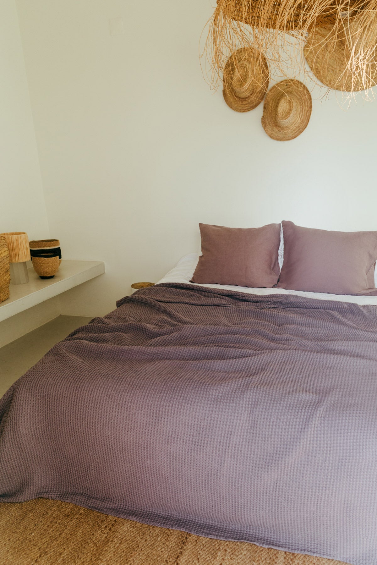 Linen waffle blanket in Dusty Lavender