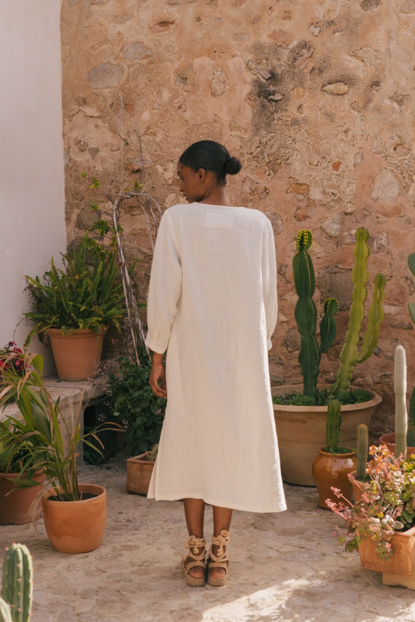 Amalia long linen dress in White