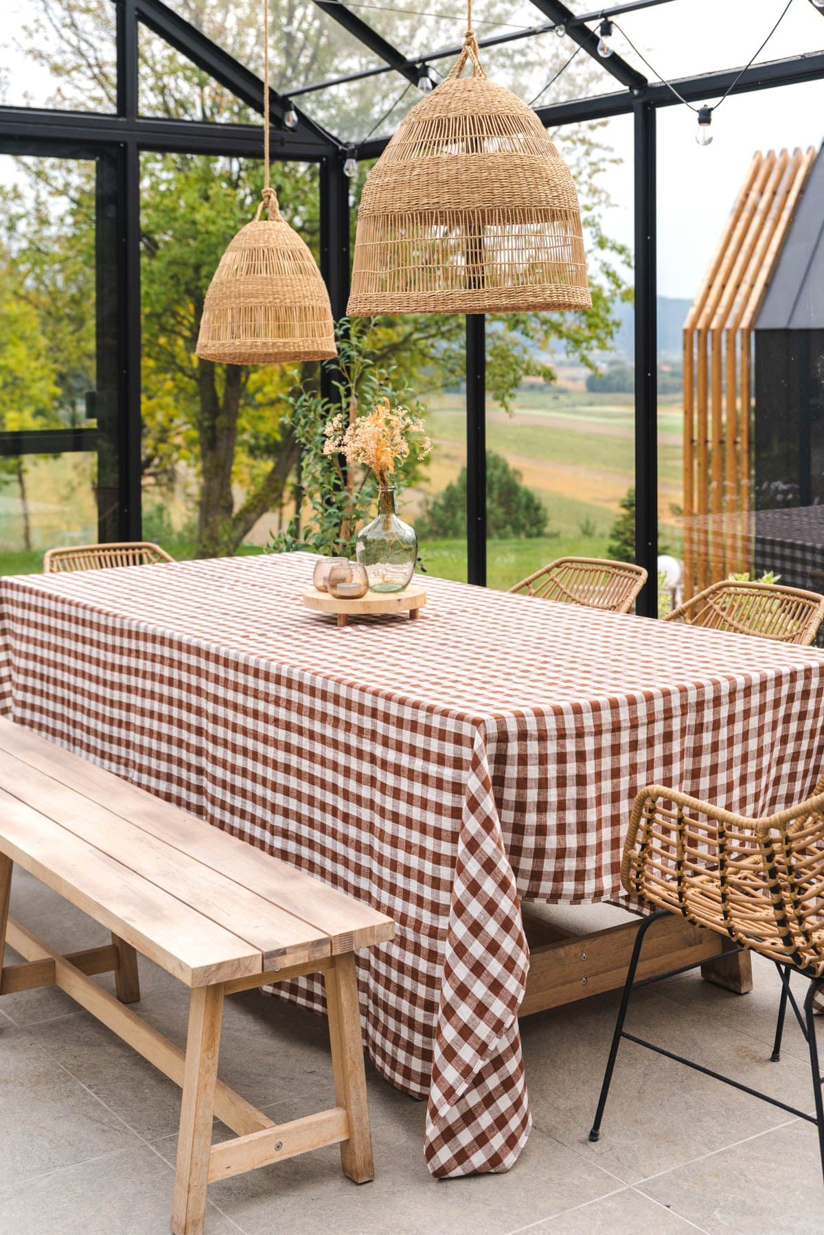 AmourLinen Linen tablecloth Linen tablecloth in Mocha Gingham Linen Tablecloth in Mocha Gingham | AmourLinen