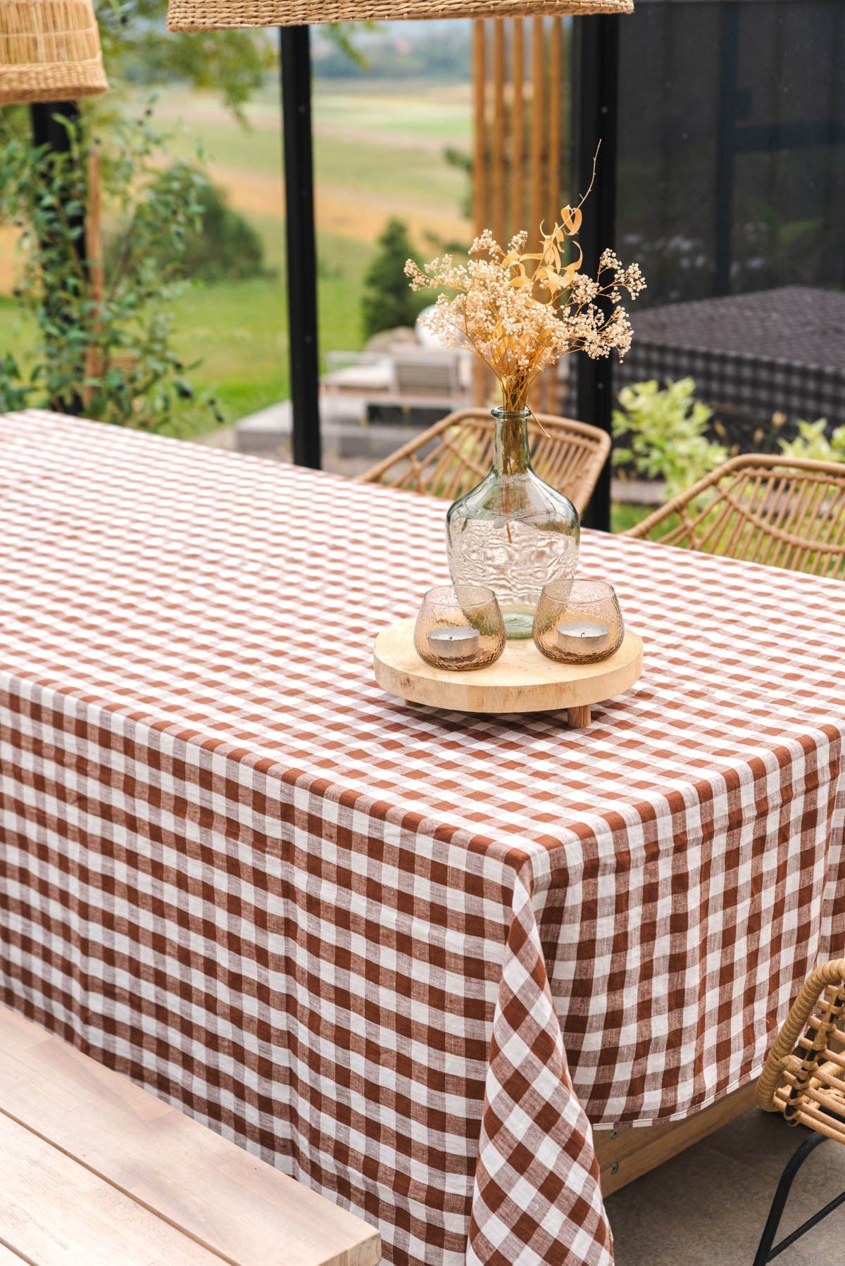 AmourLinen Linen tablecloth Linen tablecloth in Mocha Gingham Linen Tablecloth in Mocha Gingham | AmourLinen