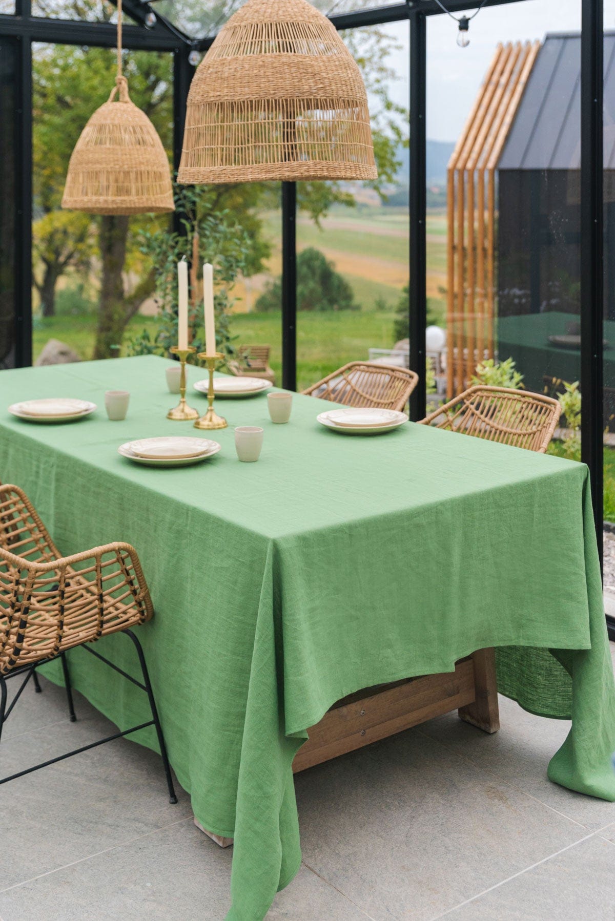 AmourLinen Linen tablecloth Linen tablecloth in Matcha Green Linen Tablecloth in White | AmourLinen | White