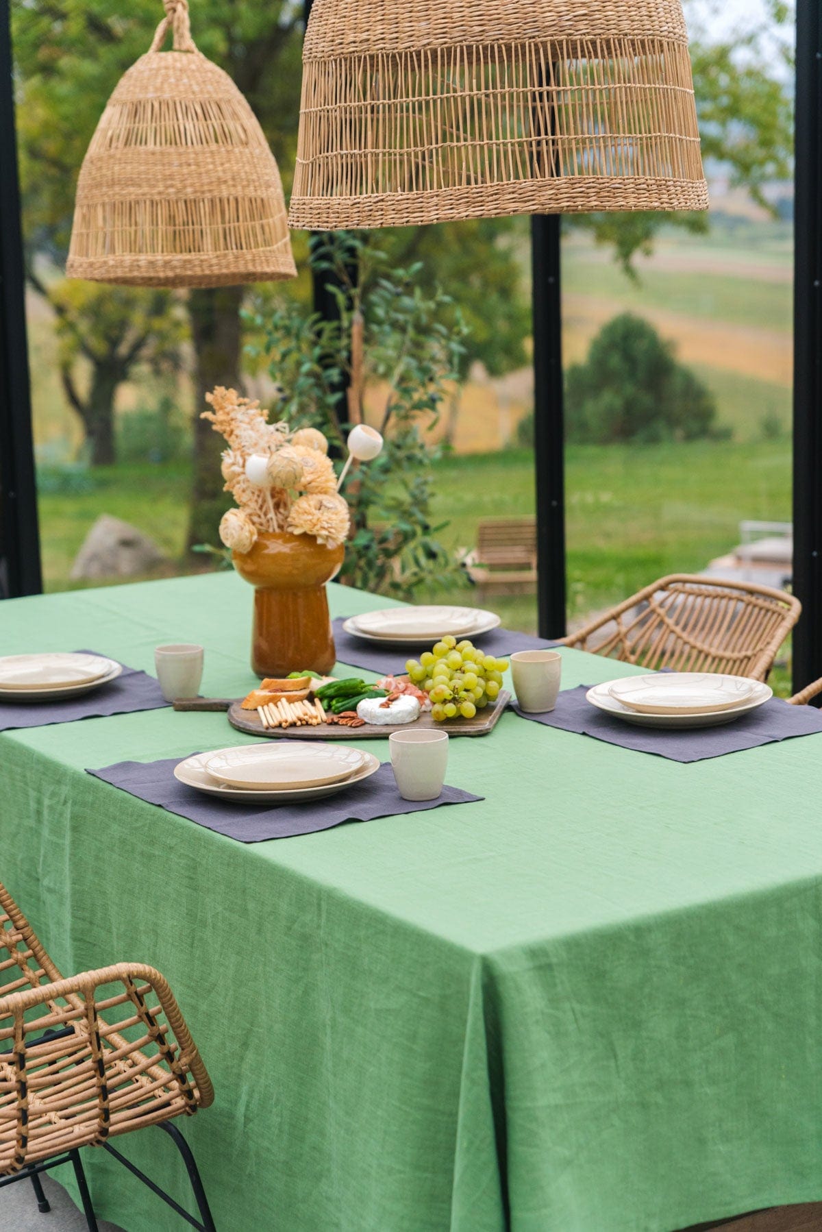 AmourLinen Linen tablecloth Linen tablecloth in Matcha Green Linen Tablecloth in White | AmourLinen | White