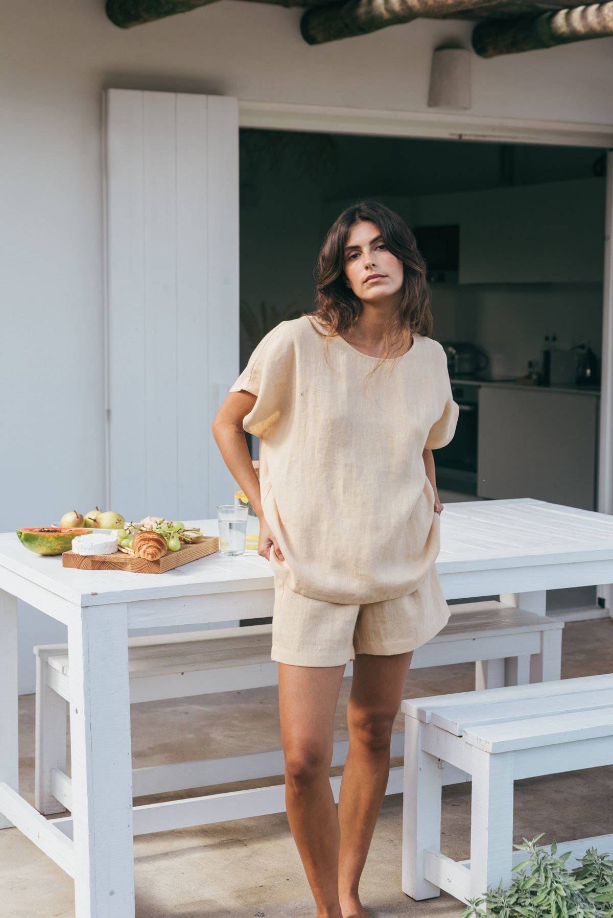 Cloud Nine short sleeve linen pajama set in Mustard