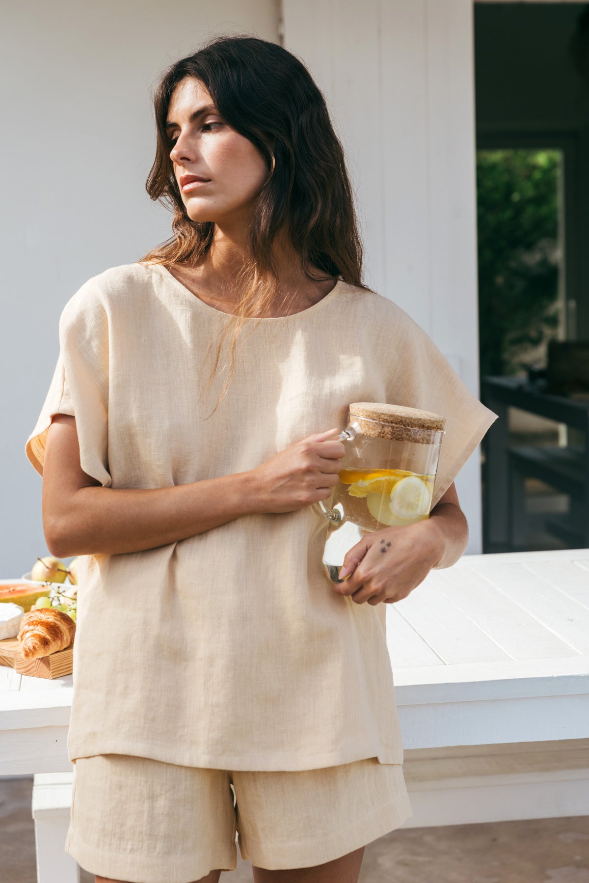 Cloud Nine short sleeve linen pajama set in Mustard