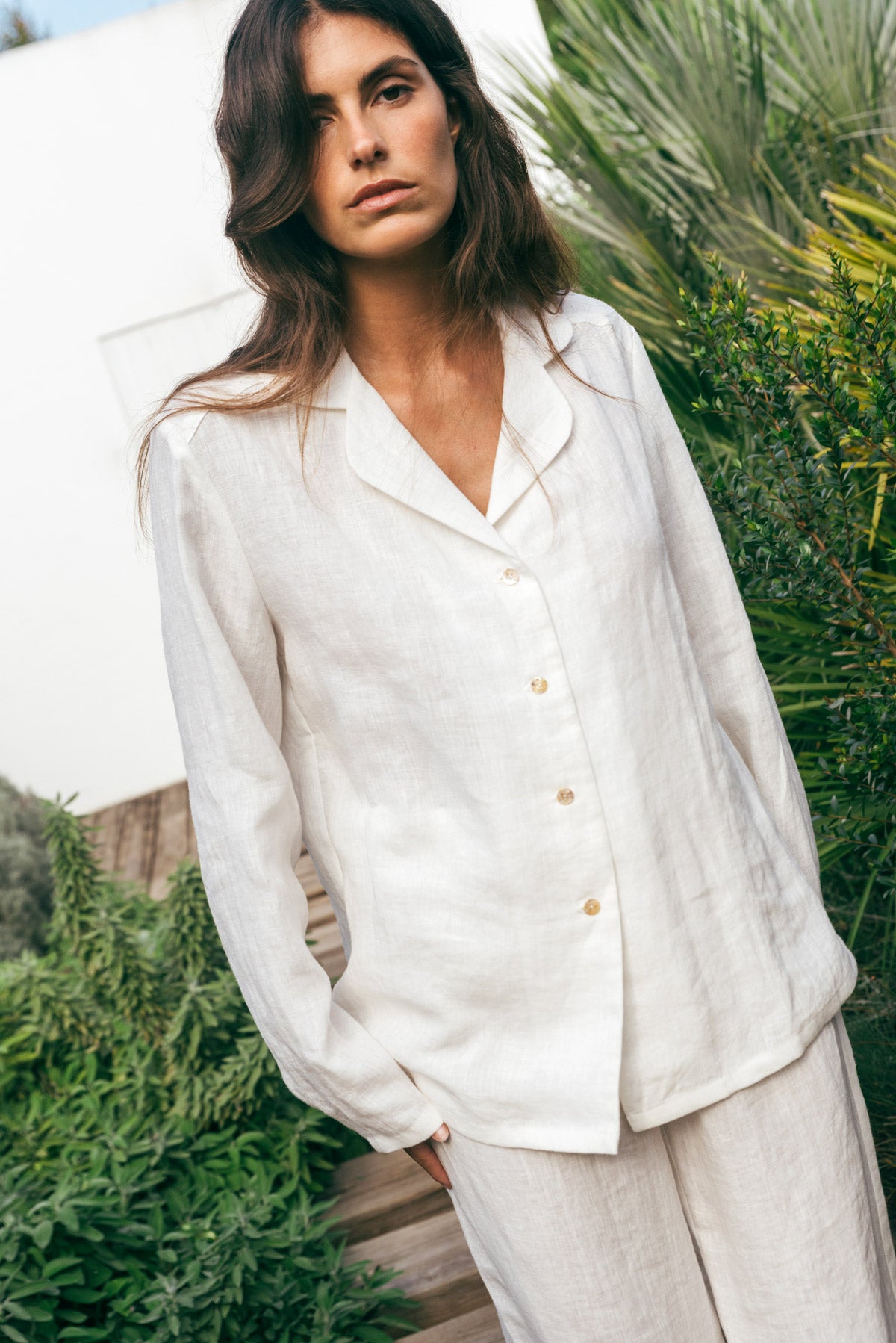 Nightly long sleeve pajama set in White