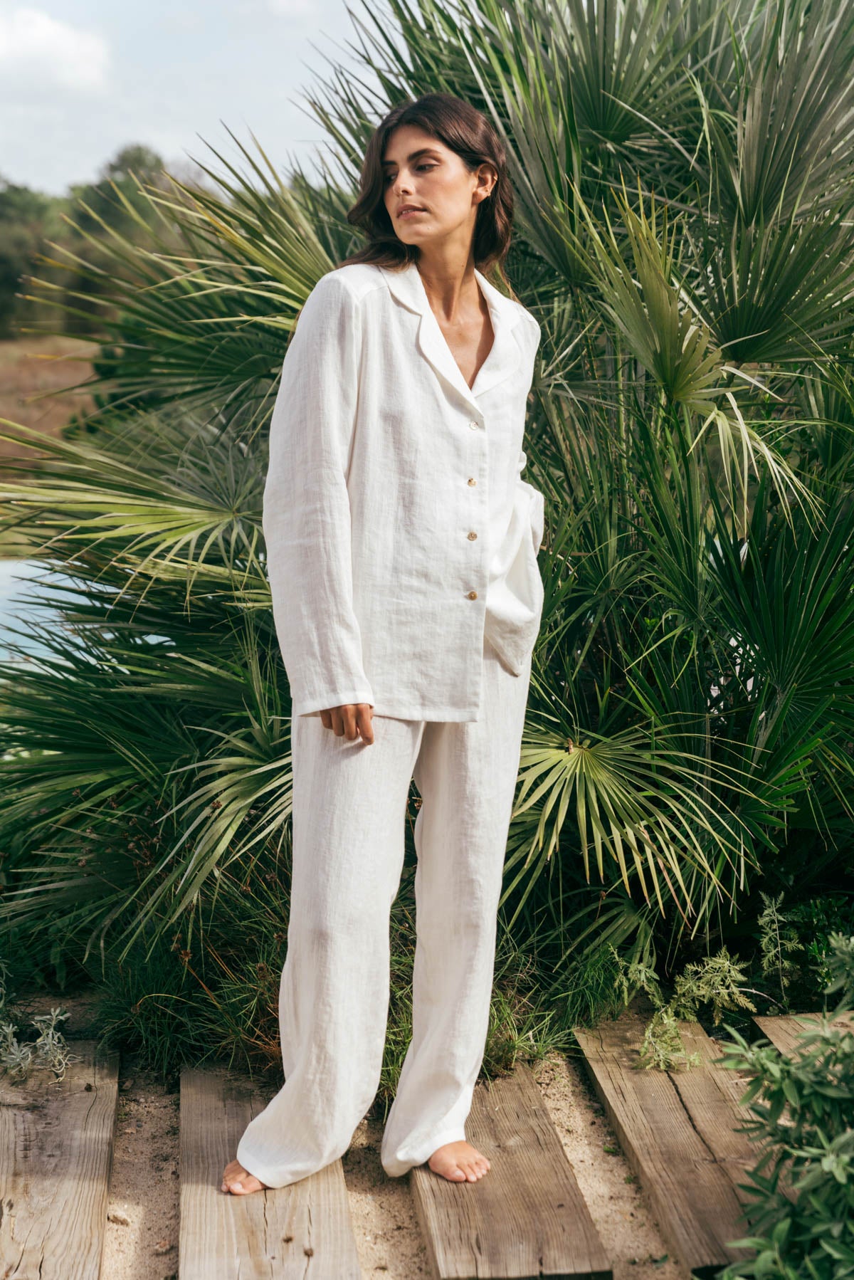 Nightly long sleeve pajama set in White