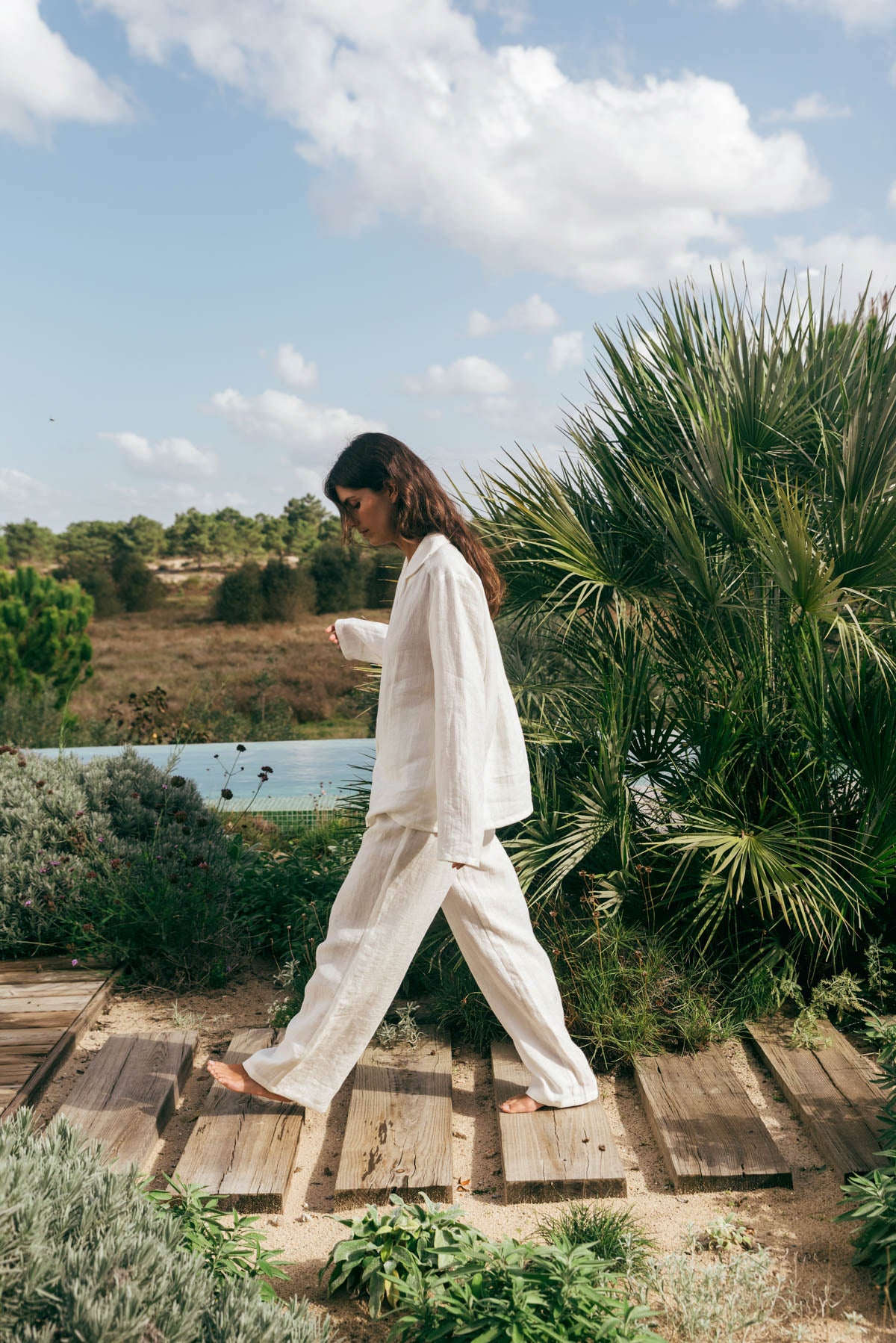 Nightly long sleeve pajama set in White