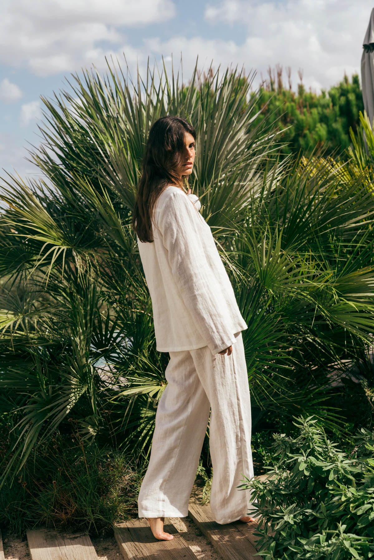 Nightly long sleeve pajama set in White