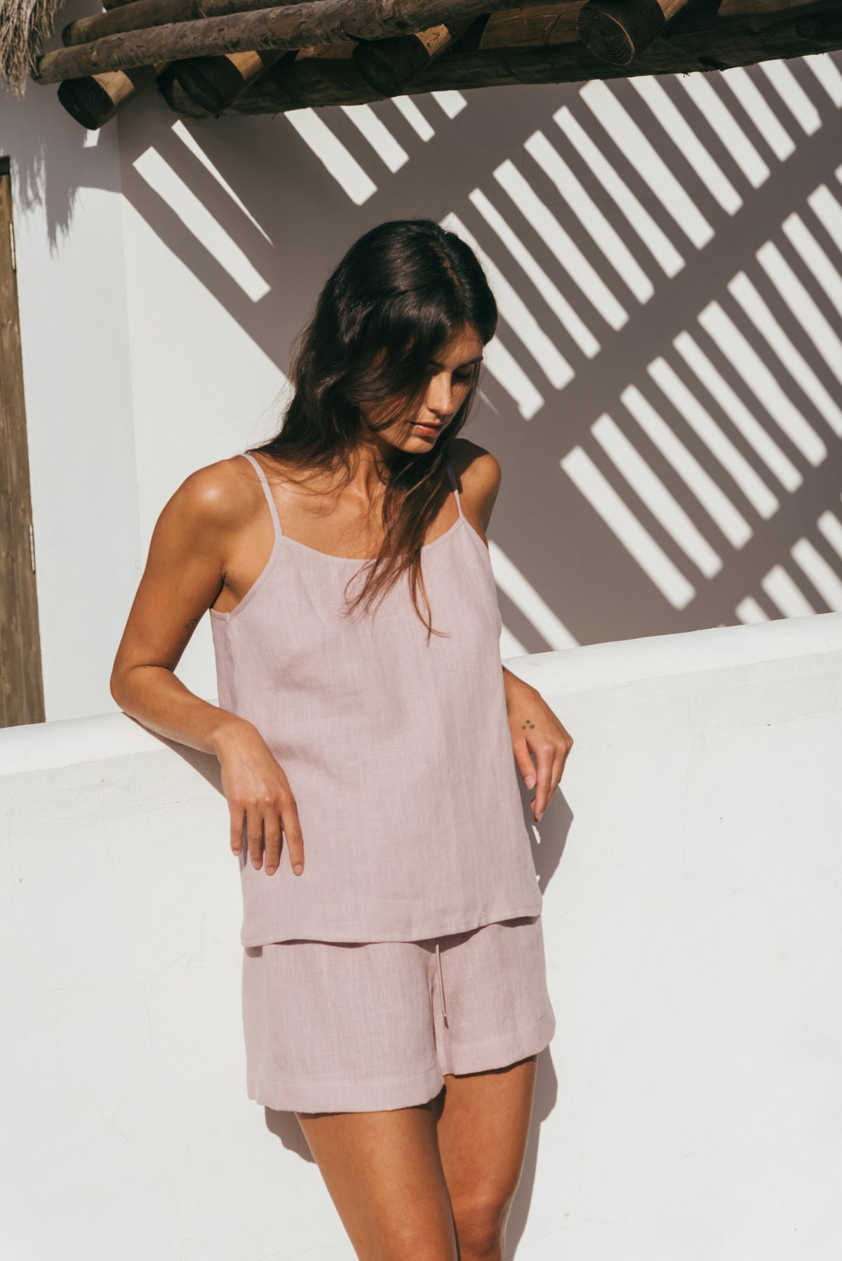 Night Owl sleeveless linen pajama set in Dusty Rose