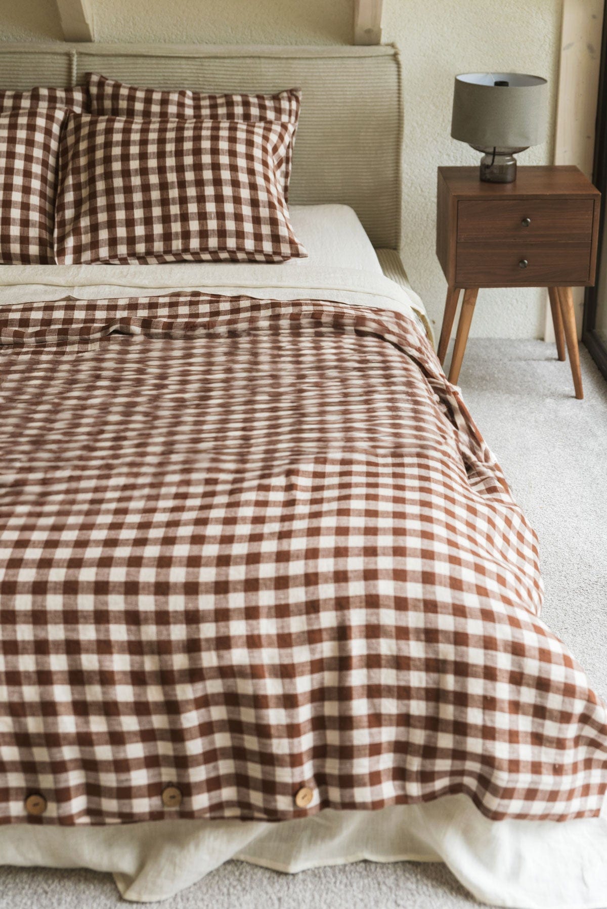 AmourLinen Linen bedding set Linen bedding set in Mocha Gingham Linen bedding set in Mocha Gingham