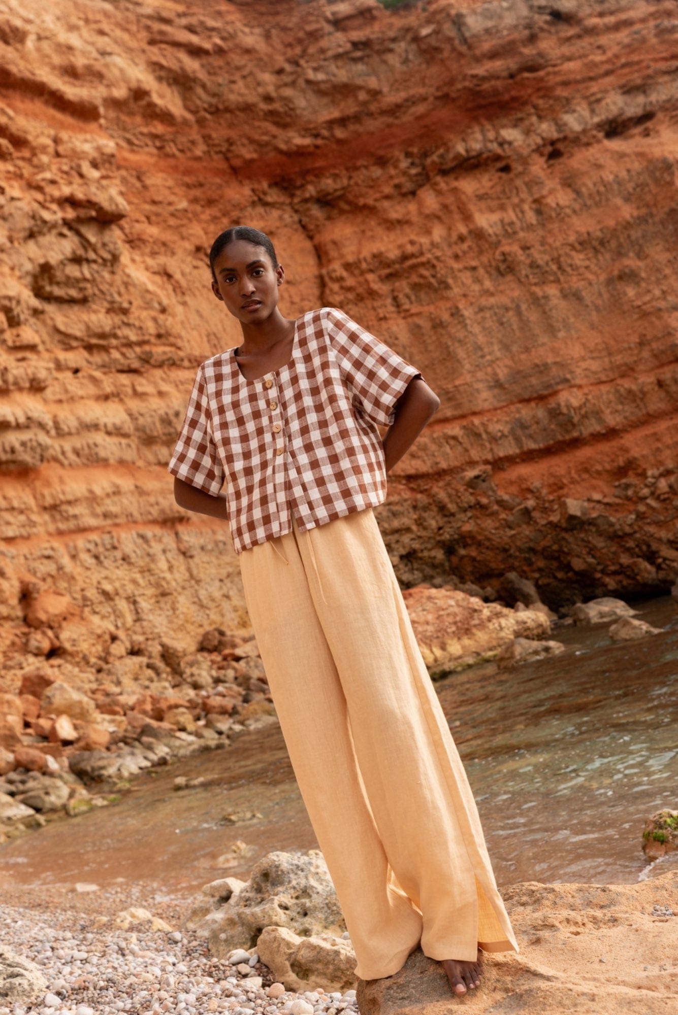 AmourLinen Linen pants XS / Mustard Leah wide linen pants with slits XS Mustard Leah wide linen pants with slits XS Mustard