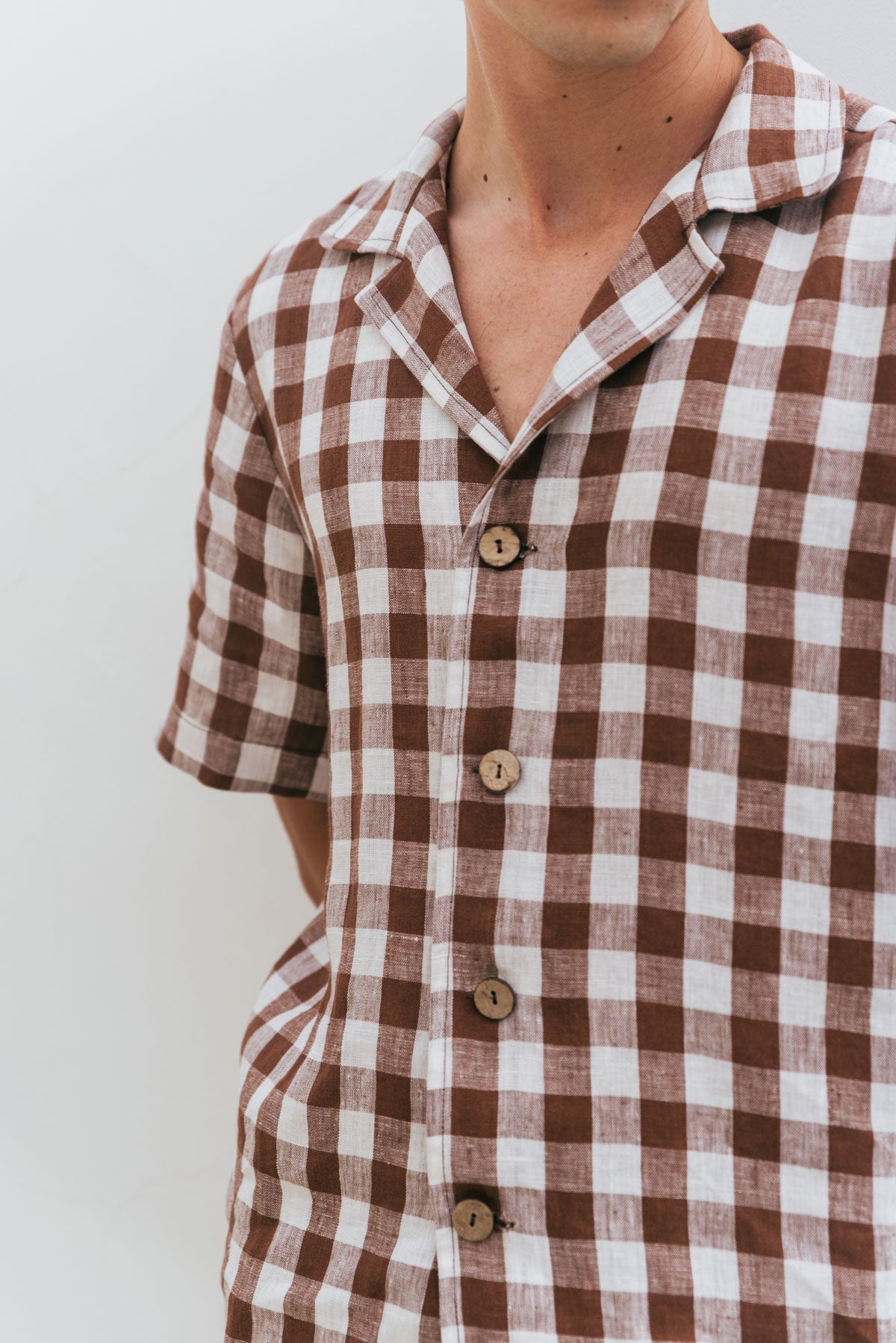 Aspen linen loungewear set in Mocha Gingham