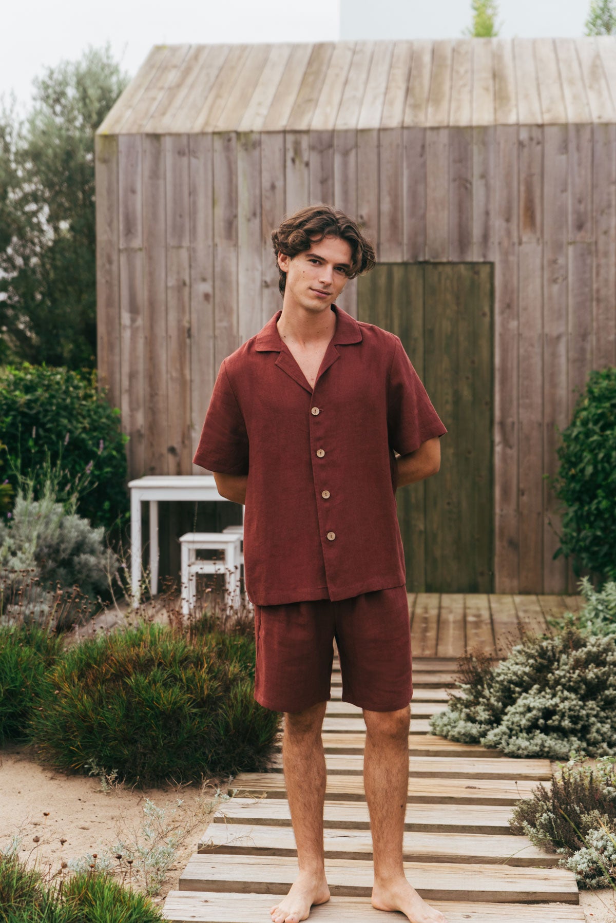 Aspen linen loungewear set in Terracotta