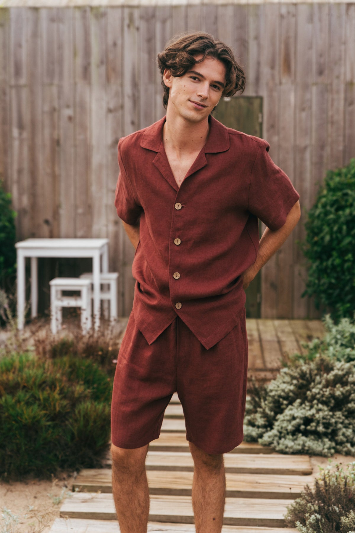 Aspen linen loungewear set in Terracotta
