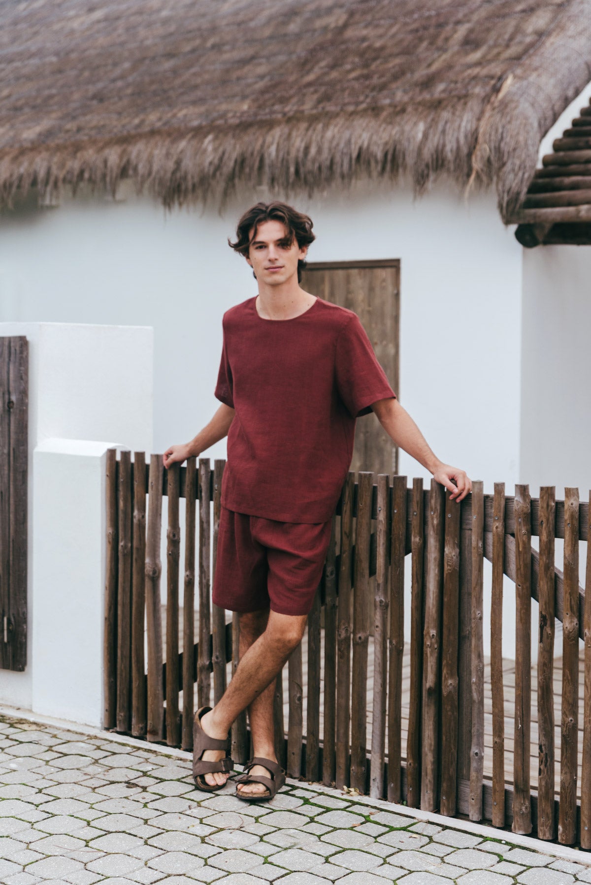 Billy linen pajama set in Terracotta
