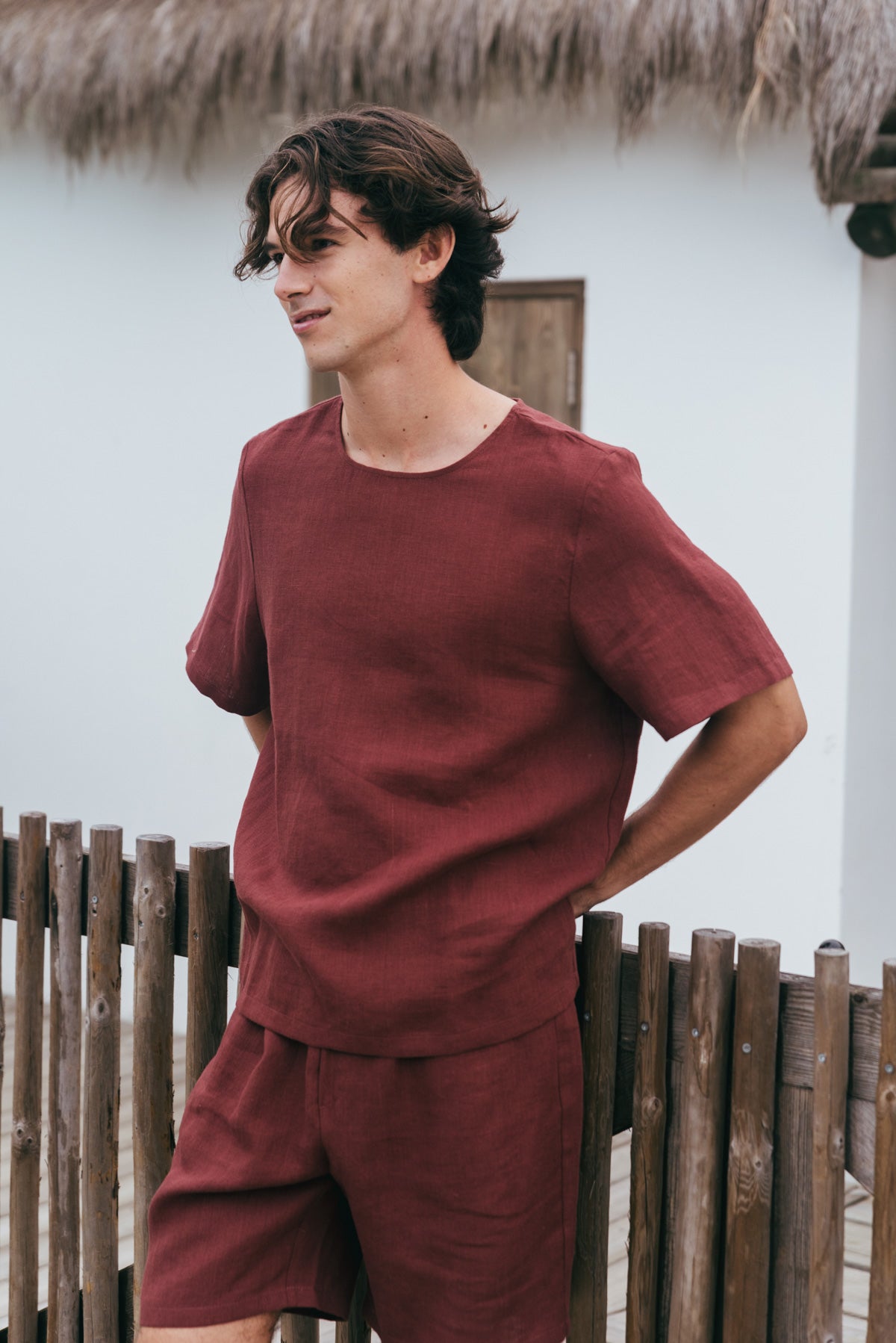 Billy linen pajama set in Terracotta