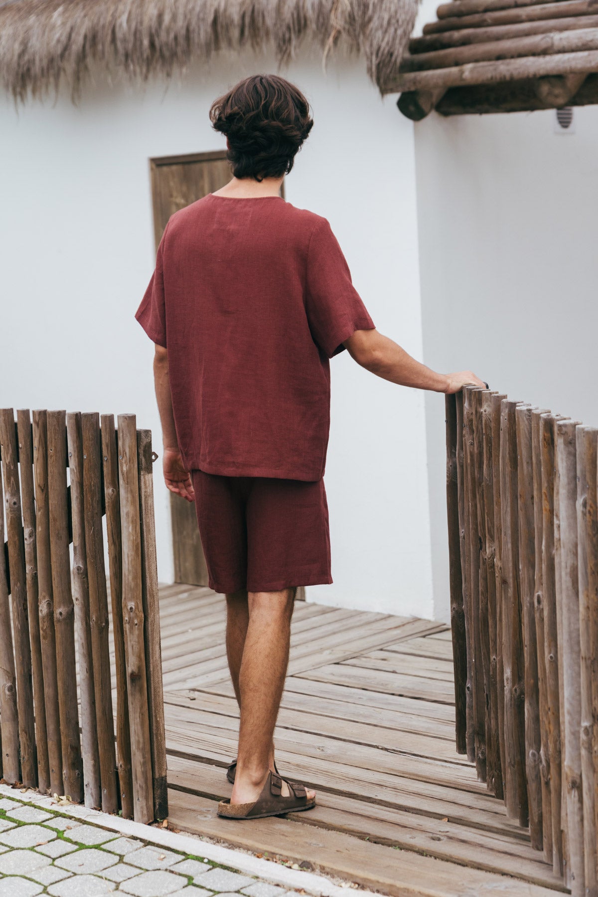 Billy linen pajama set in Terracotta