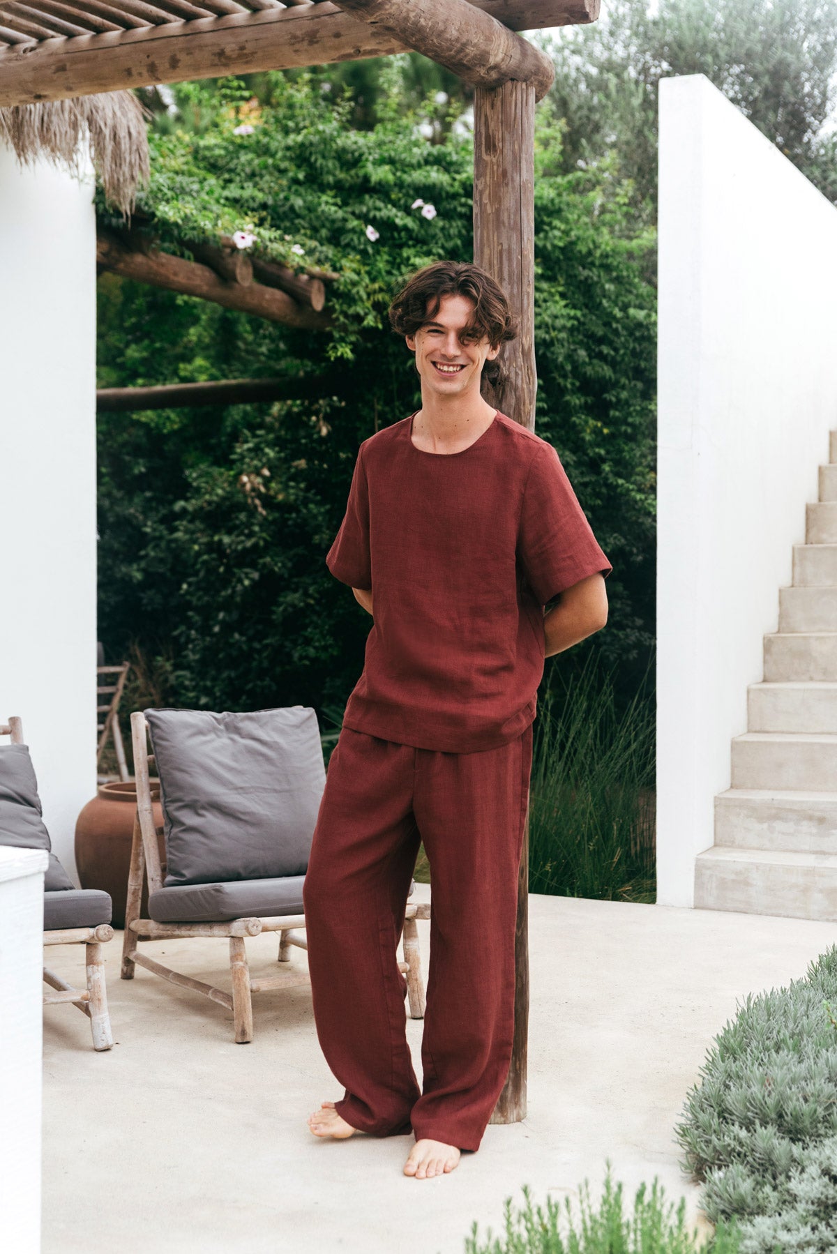 Leo linen pajama set in Terracotta