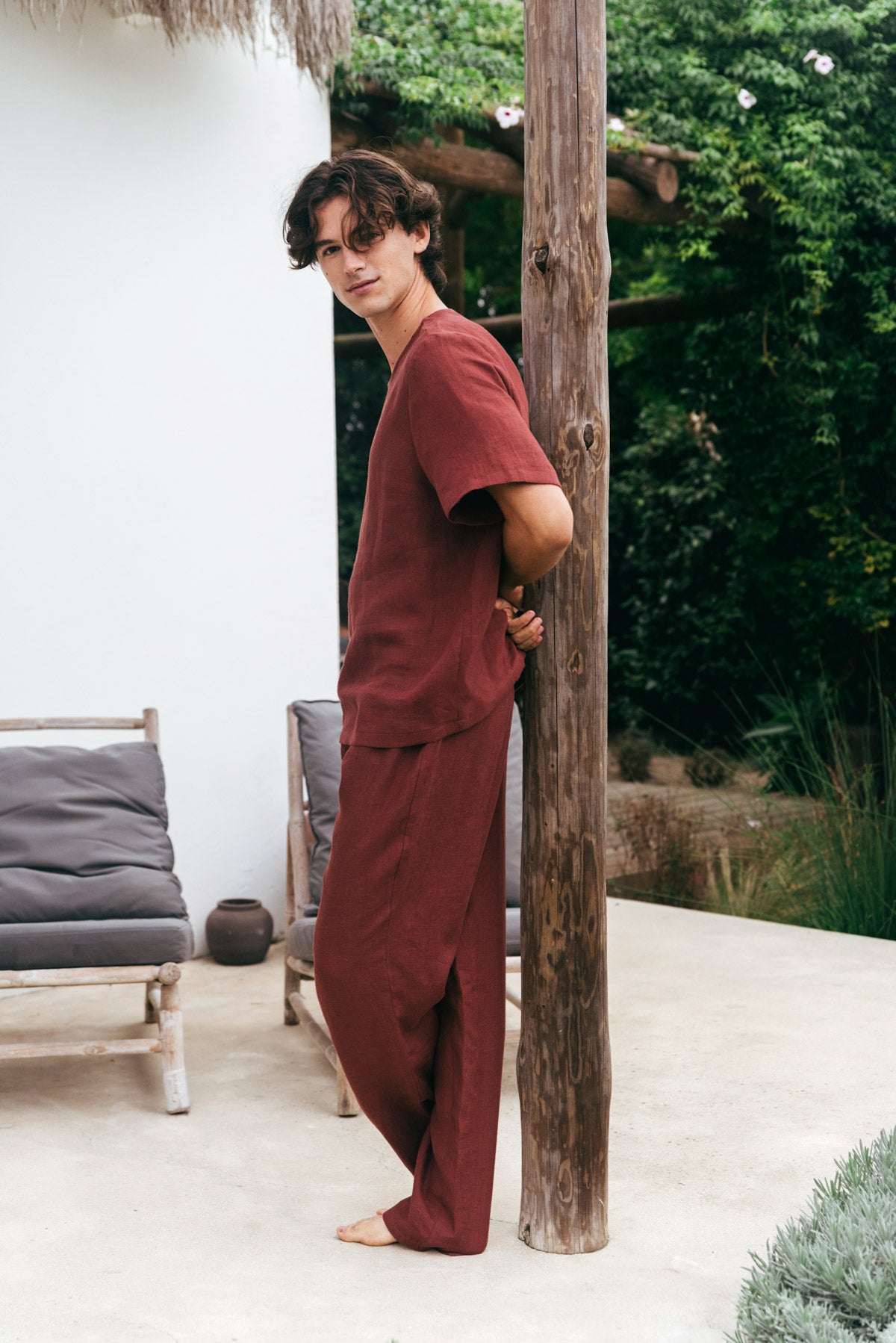 Leo linen pajama set in Terracotta