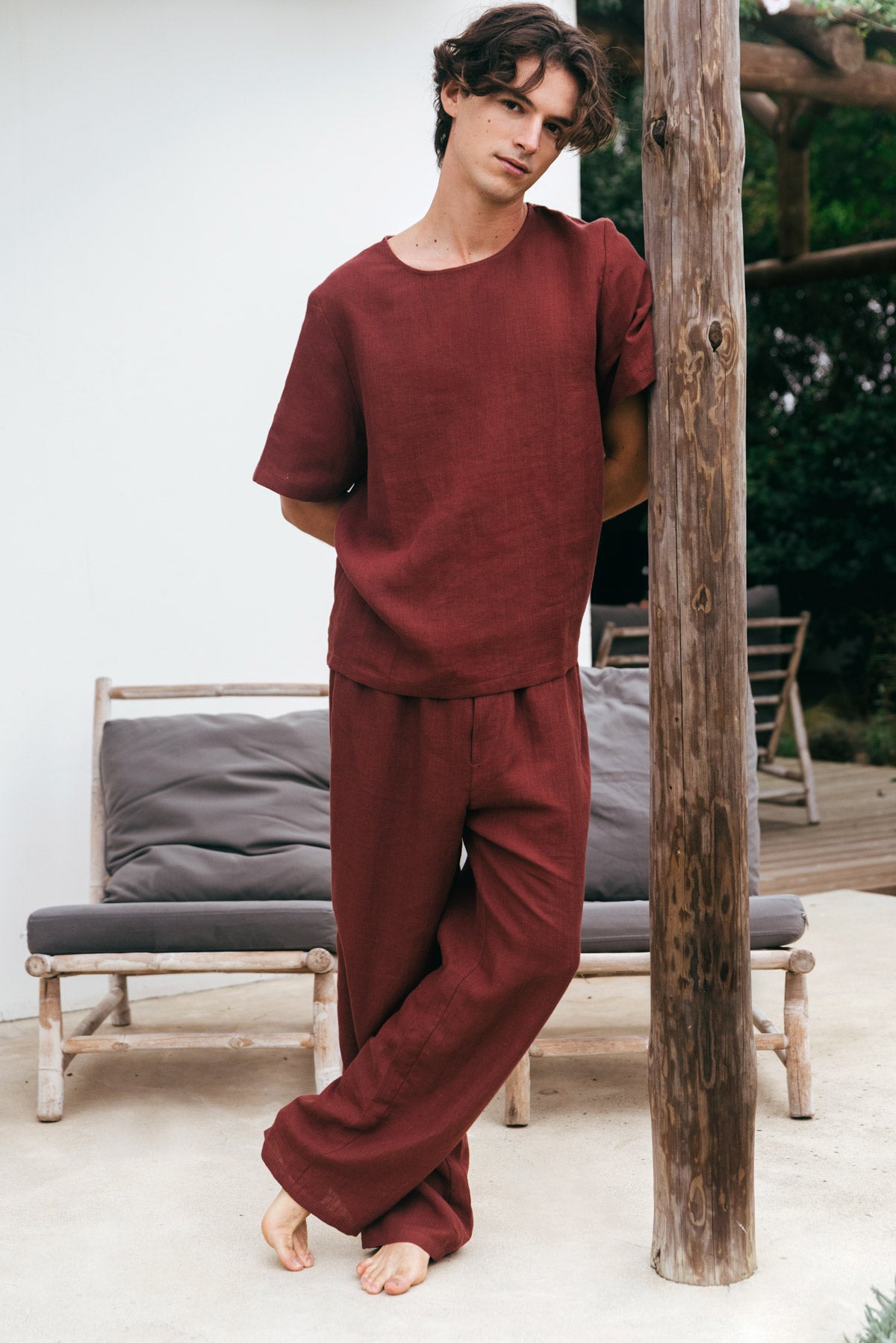 Leo linen pajama set in Terracotta