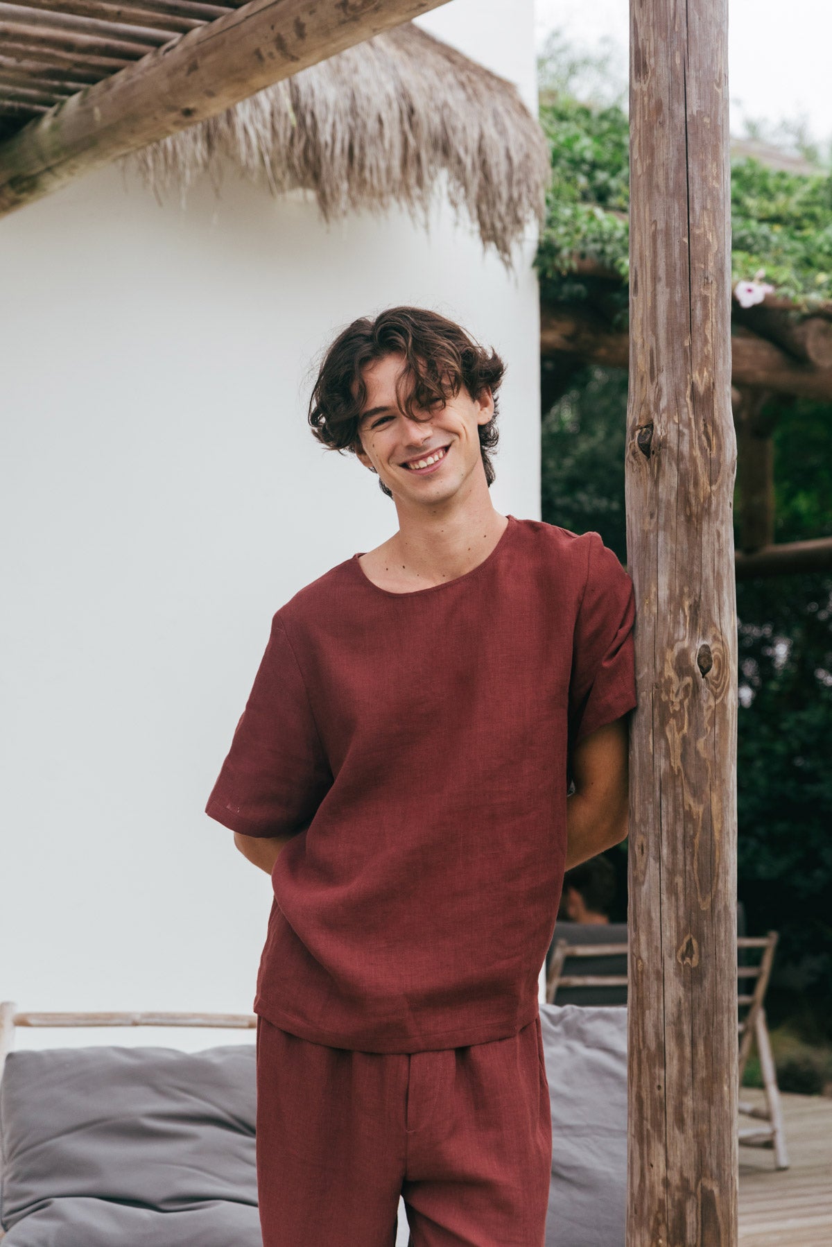Leo linen pajama set in Terracotta