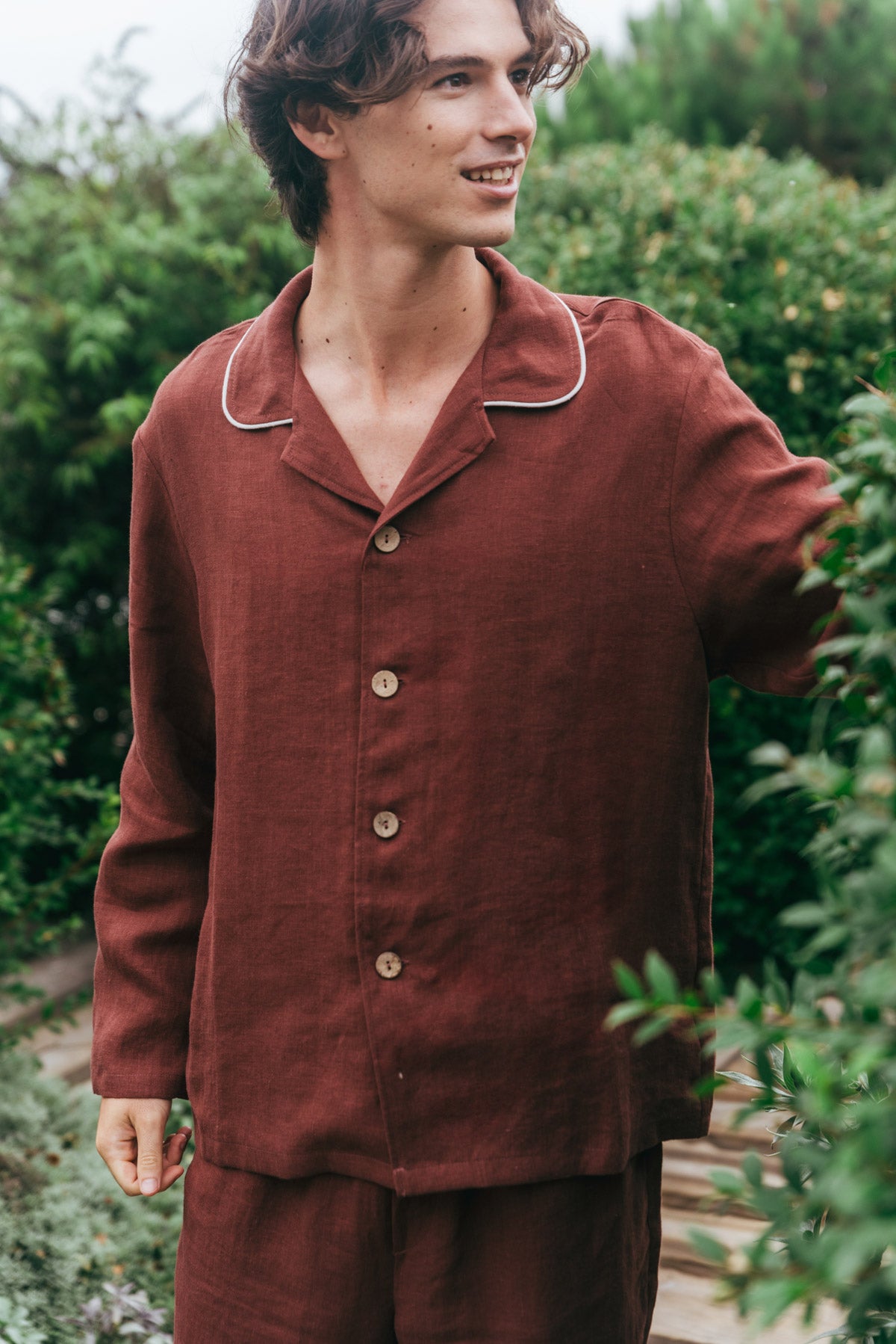 Harry linen pajama set in Terracota