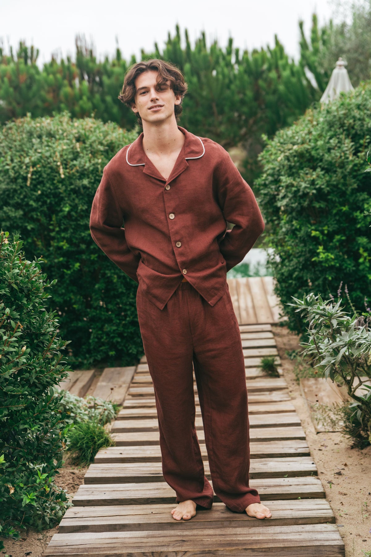 Harry linen pajama set in Terracota