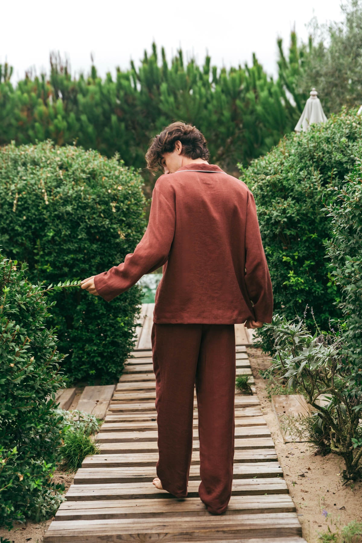 Harry linen pajama set in Terracota