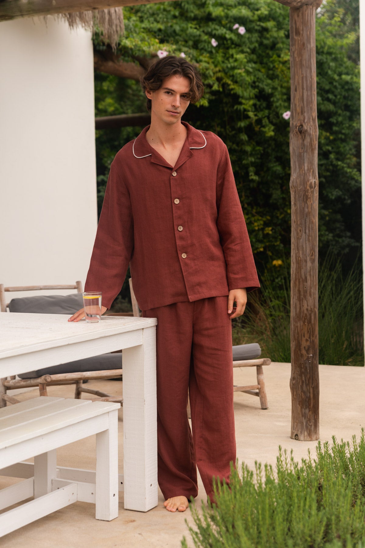 Harry linen pajama set in Terracota