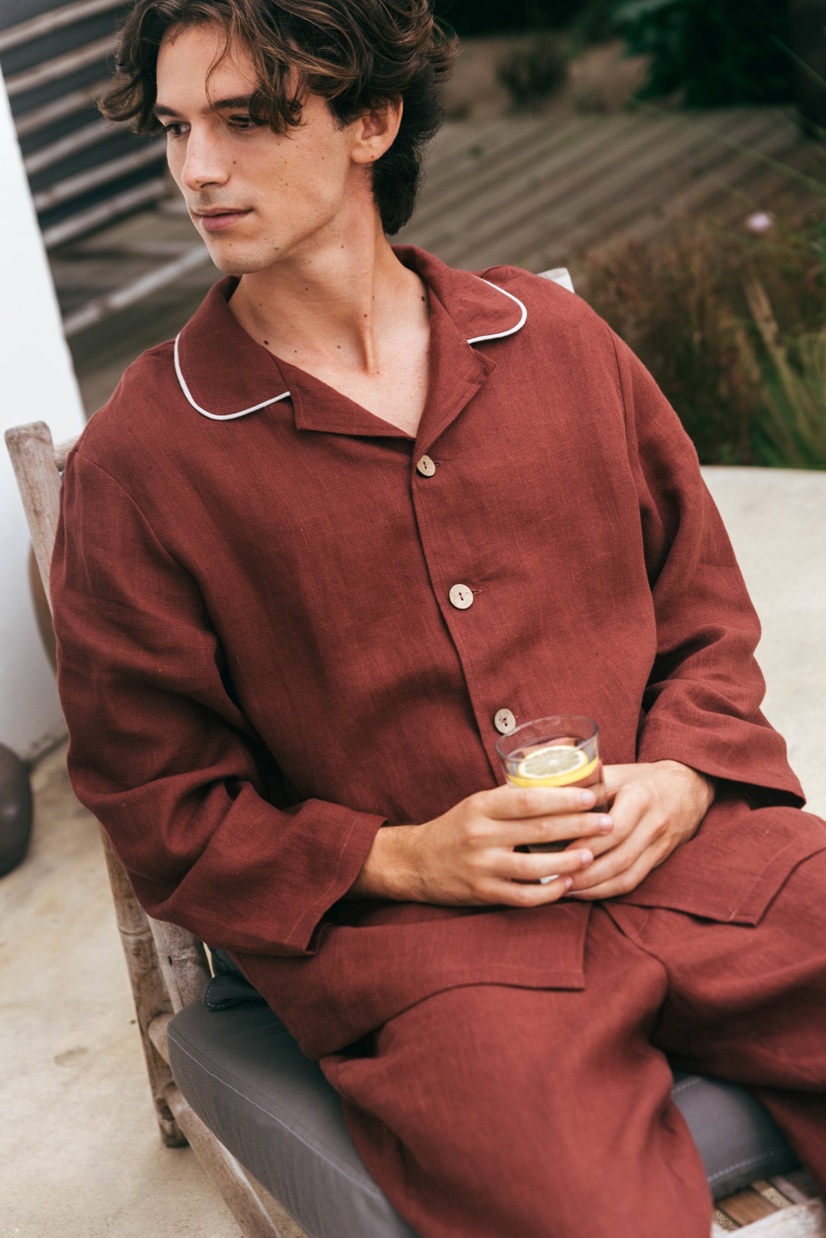 Harry linen pajama set in Terracota
