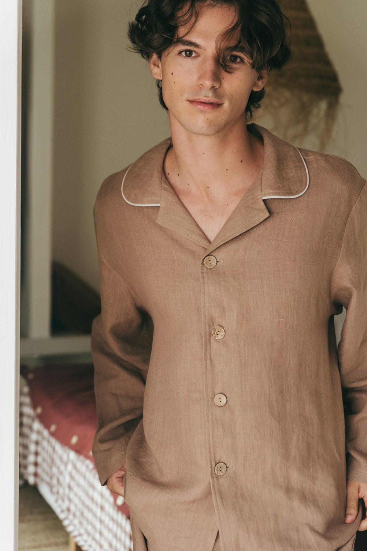 Harry linen pajama set in Rosy Brown