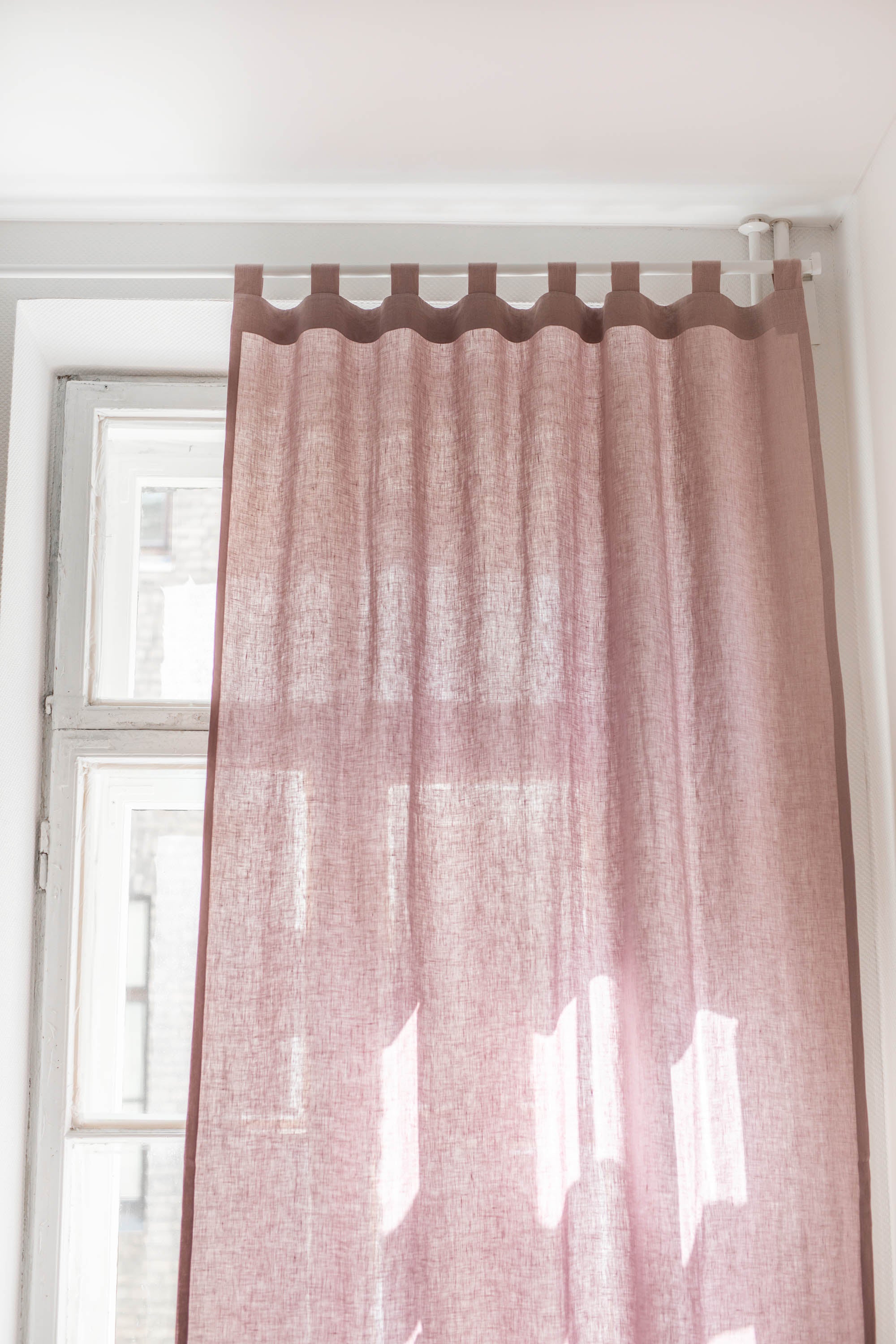 Tab top linen curtain in Dusty Rose