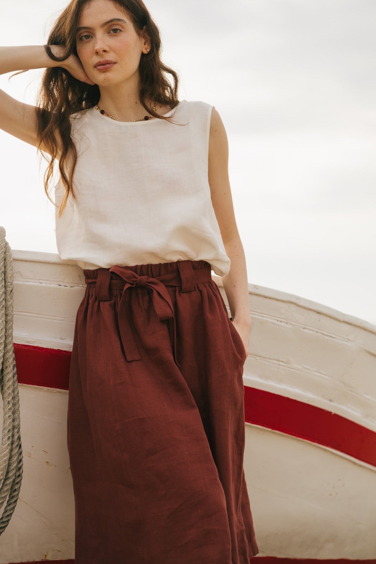 Colette classic linen top in White