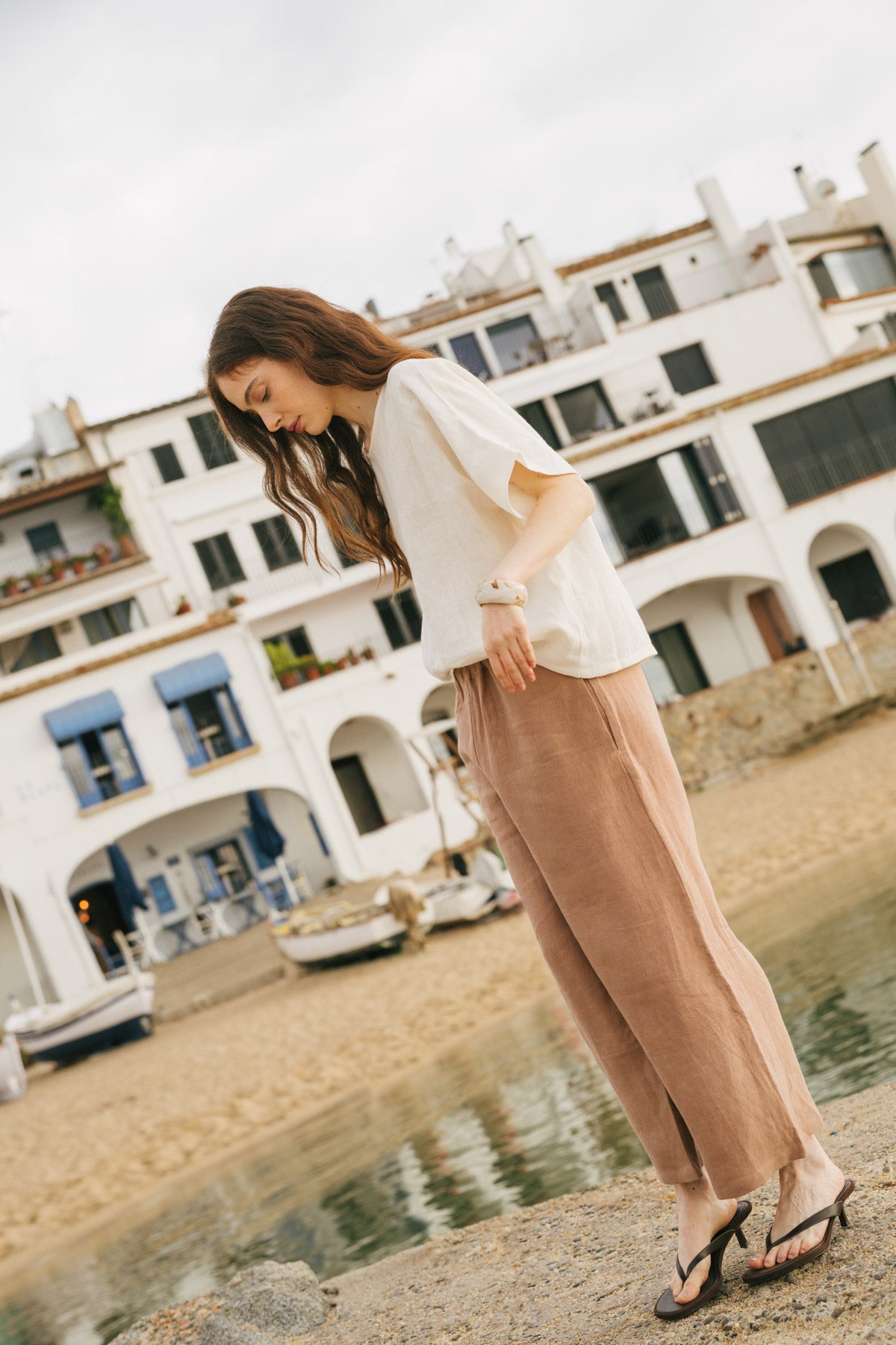 Porto oversized linen top in White