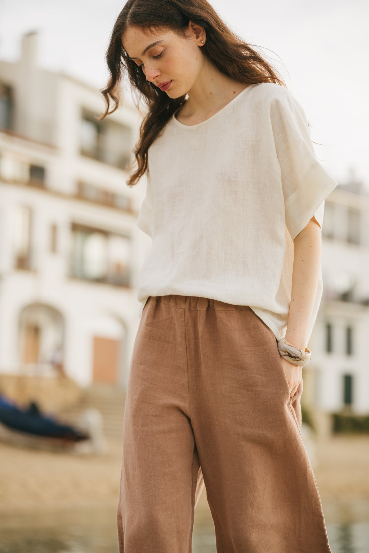 Tokyo wide linen pants in Rosy Brown