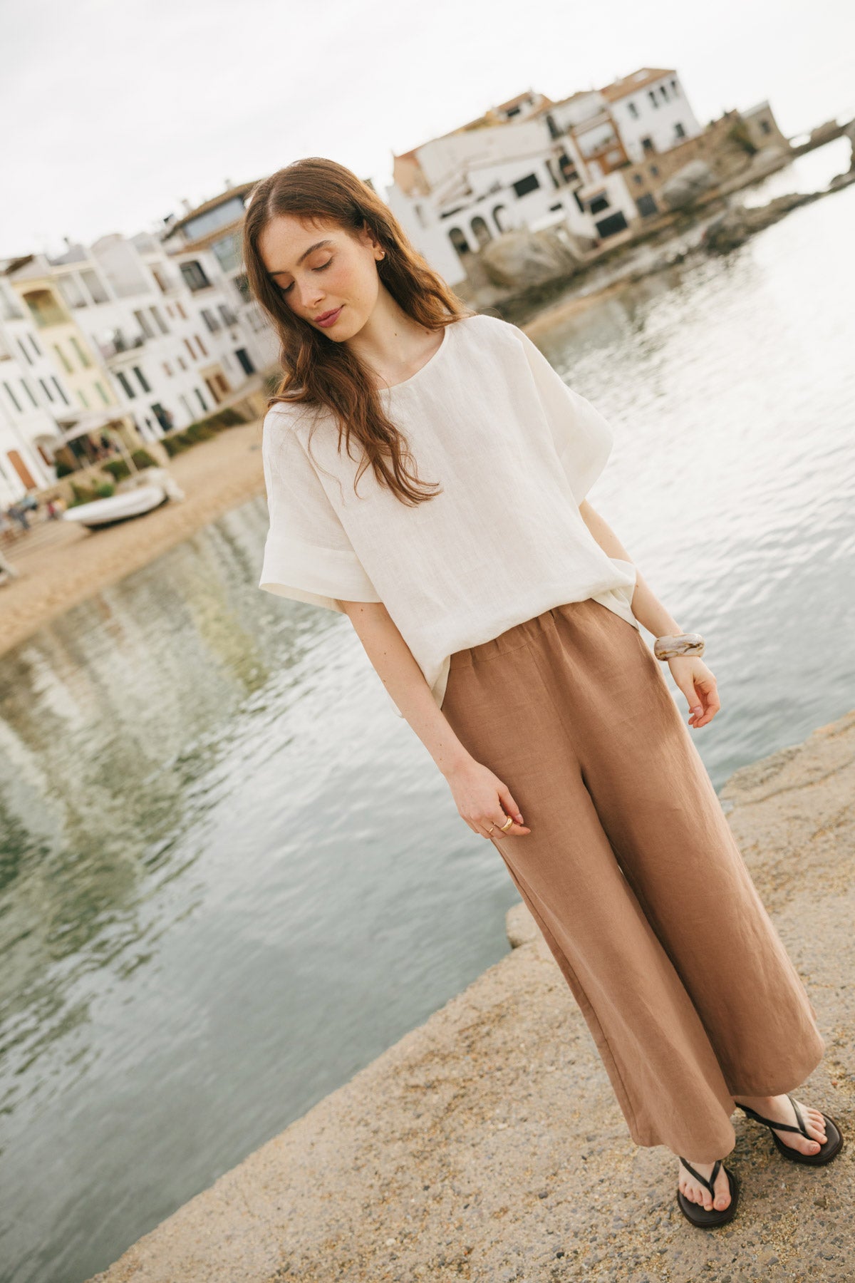 Tokyo wide linen pants in Rosy Brown