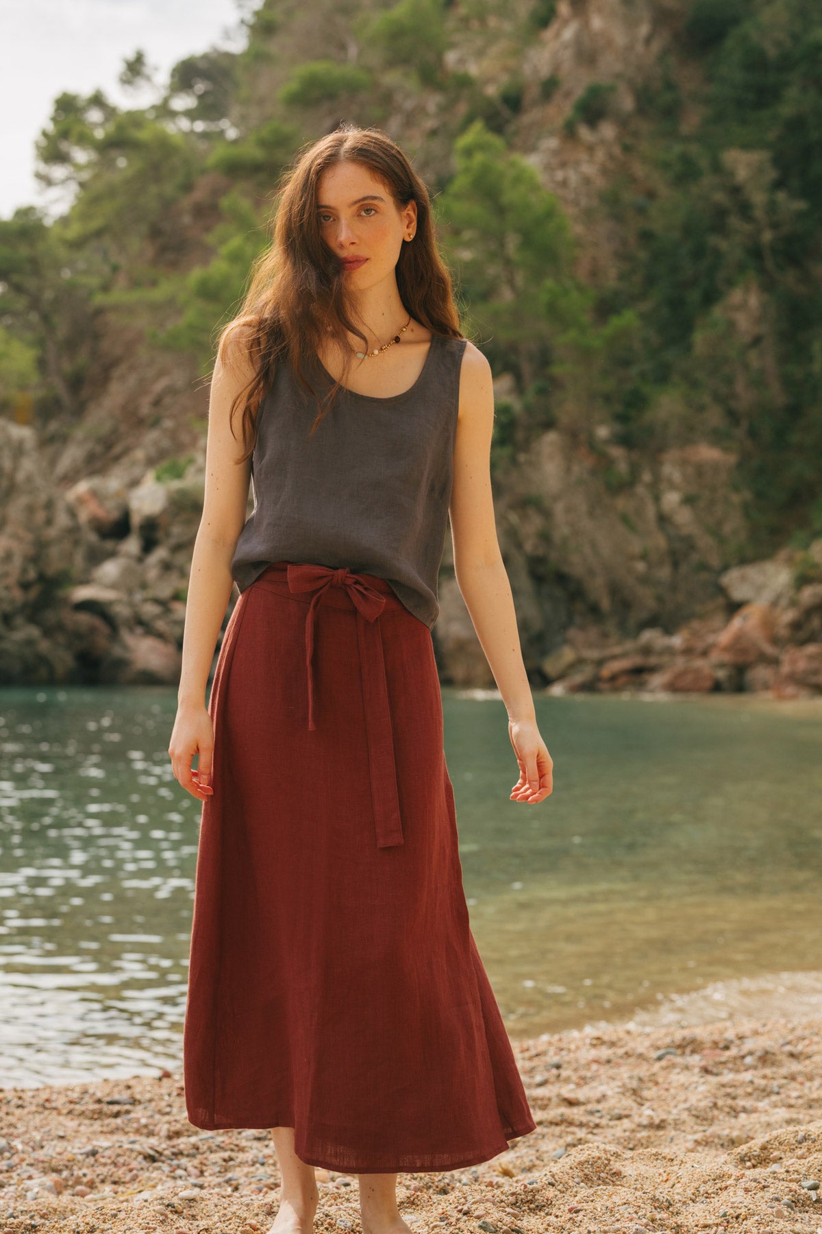 Ella pinafore linen top in Charcoal