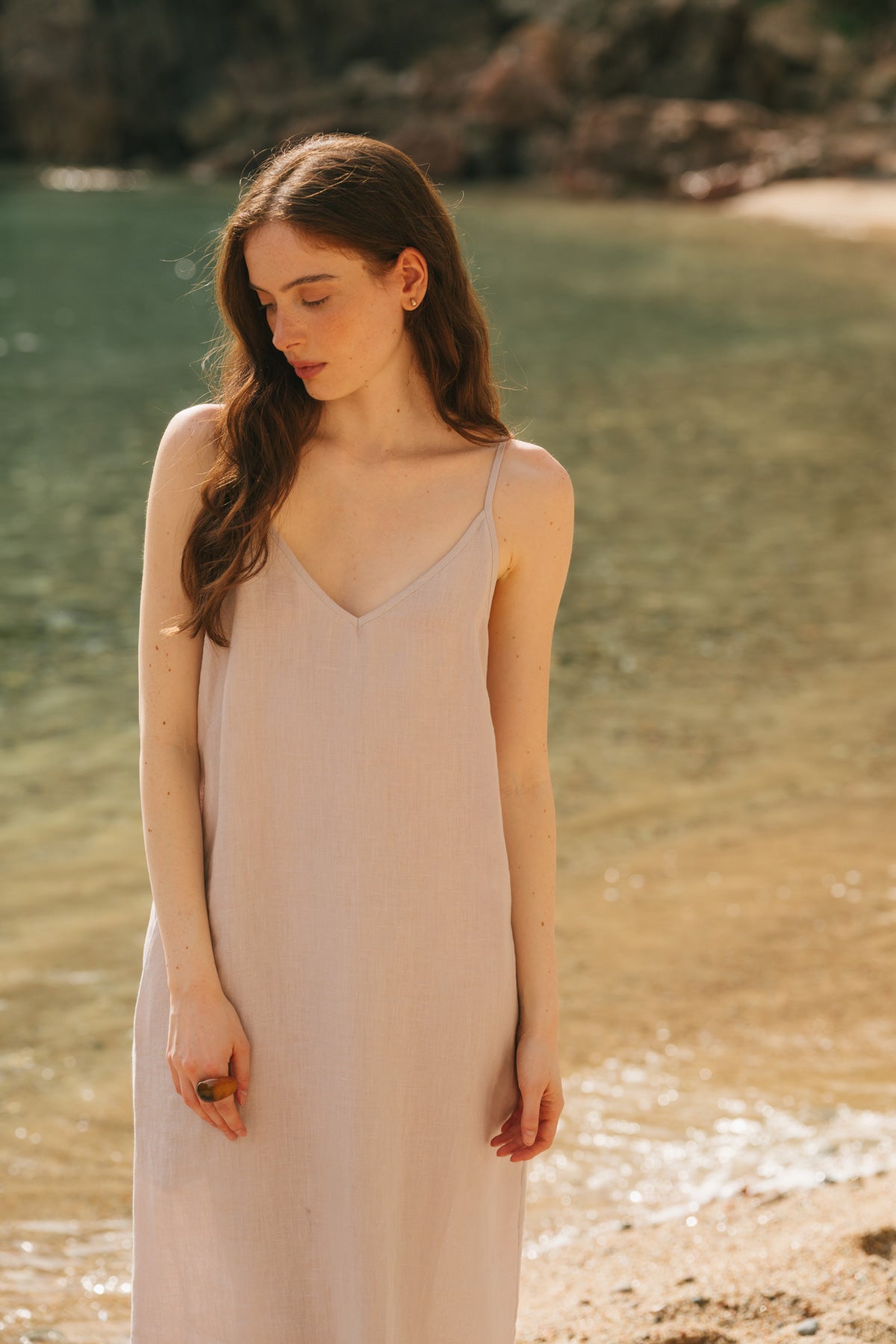 Jakarta long linen dress in Cream