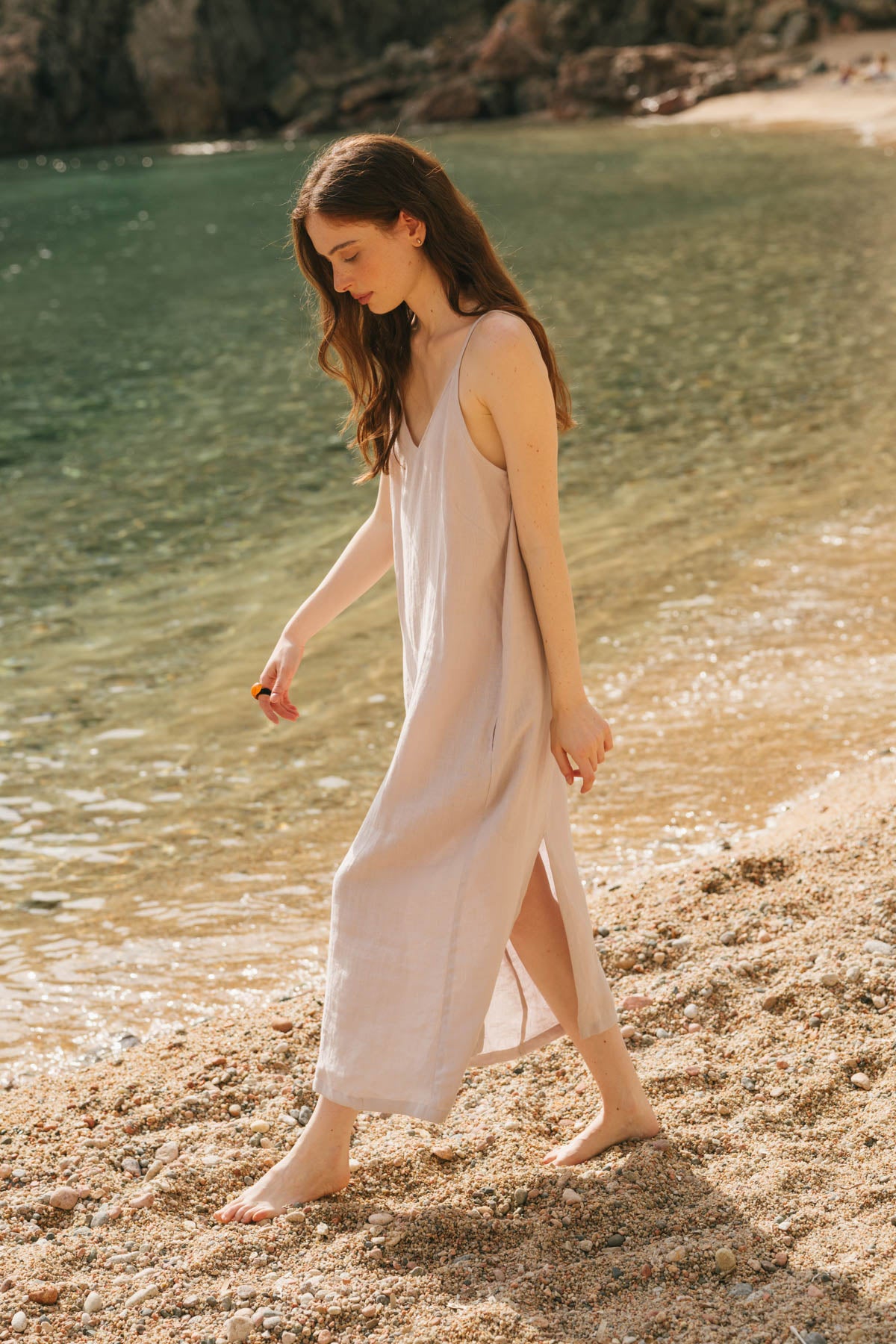 Jakarta long linen dress in Cream