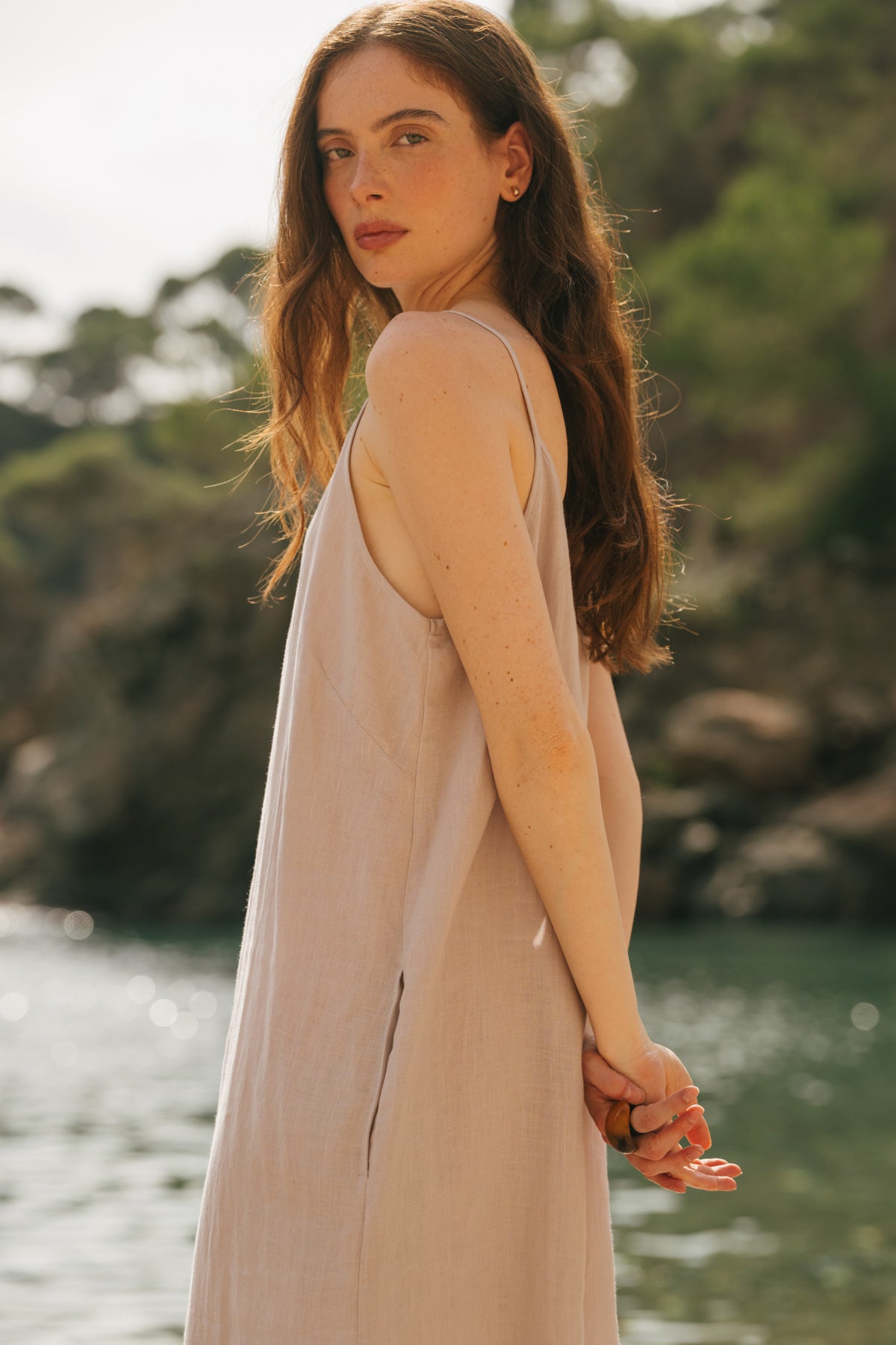 Jakarta long linen dress in Cream