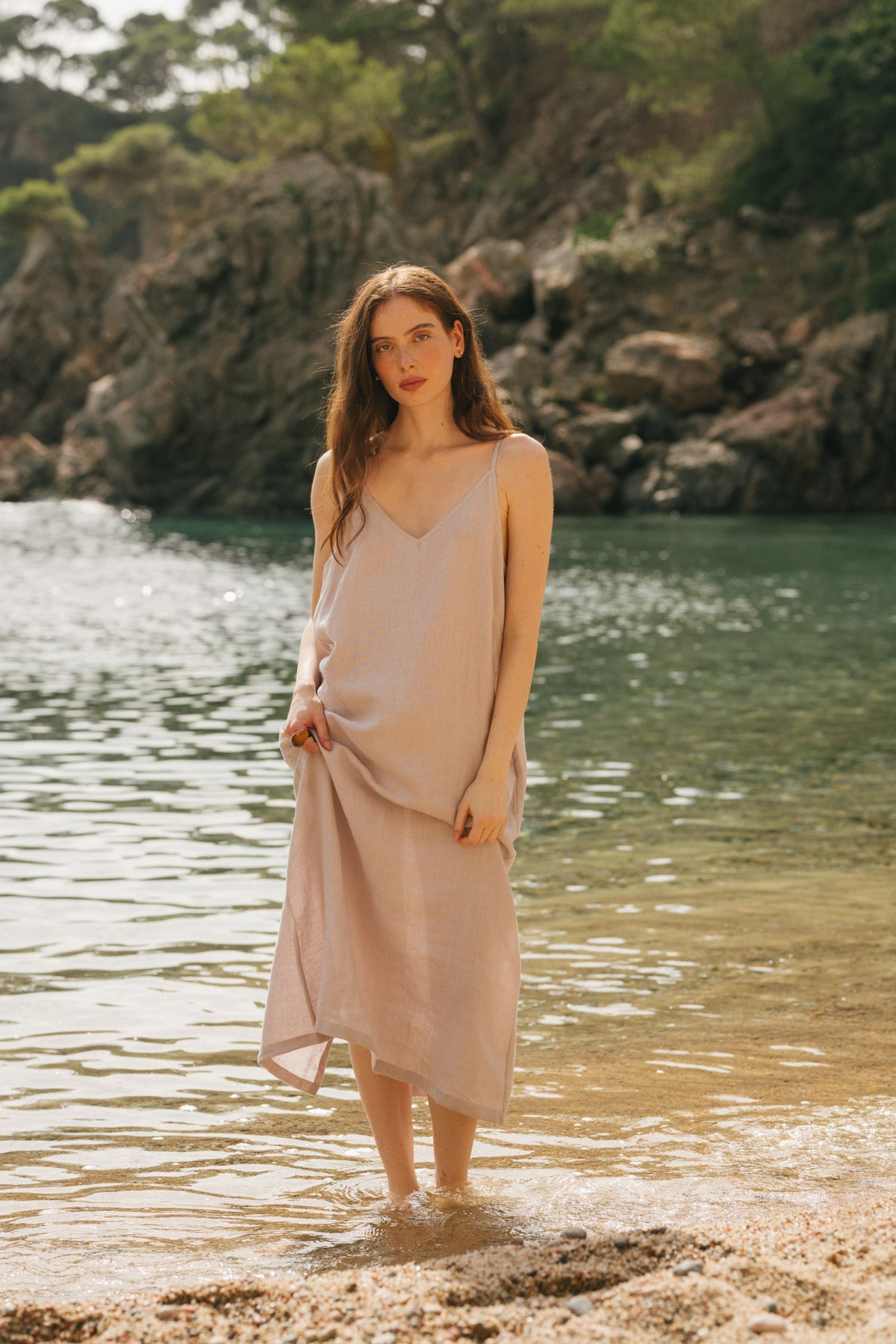 Jakarta long linen dress in Cream